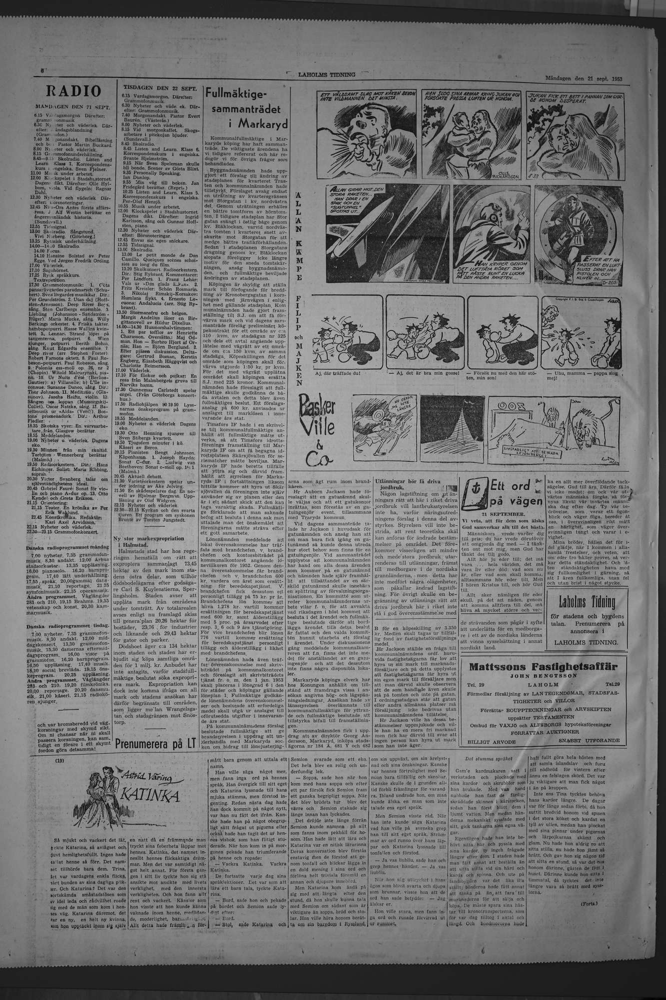 Laholms Tidning Måndag 21 september 1953, sida 6