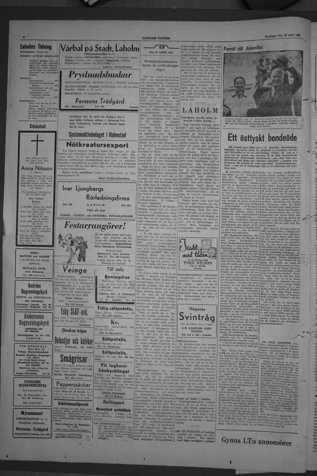 Laholms Tidning Onsdag 22 april 1953, sida 2