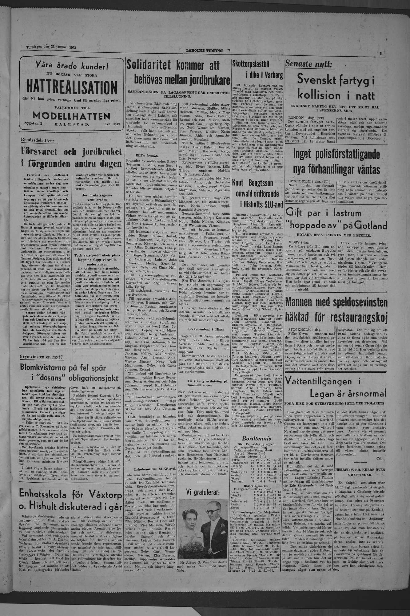 Laholms Tidning Torsdag 22 januari 1953, sida 3