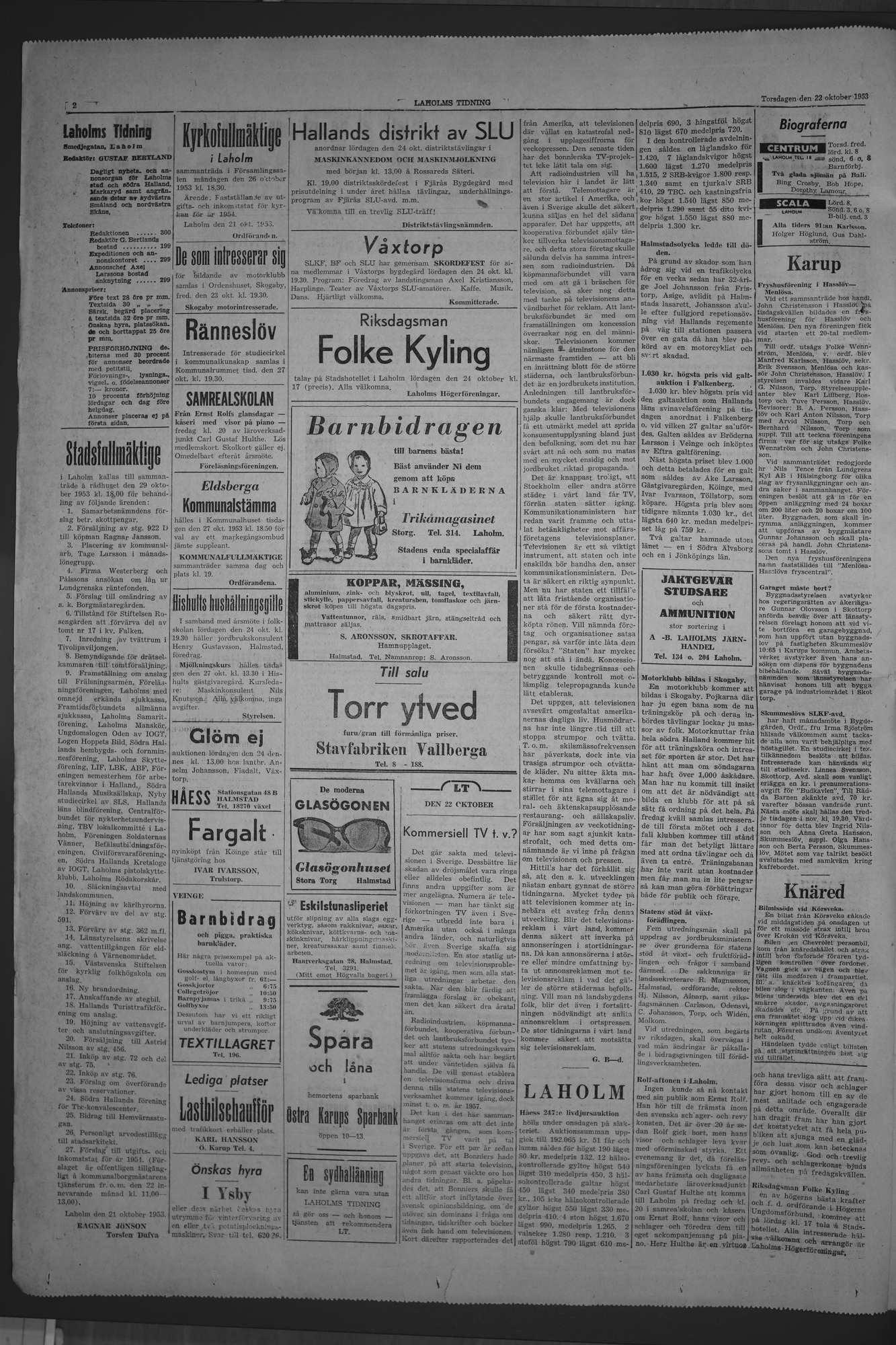 Laholms Tidning Torsdag 22 oktober 1953, sida 2