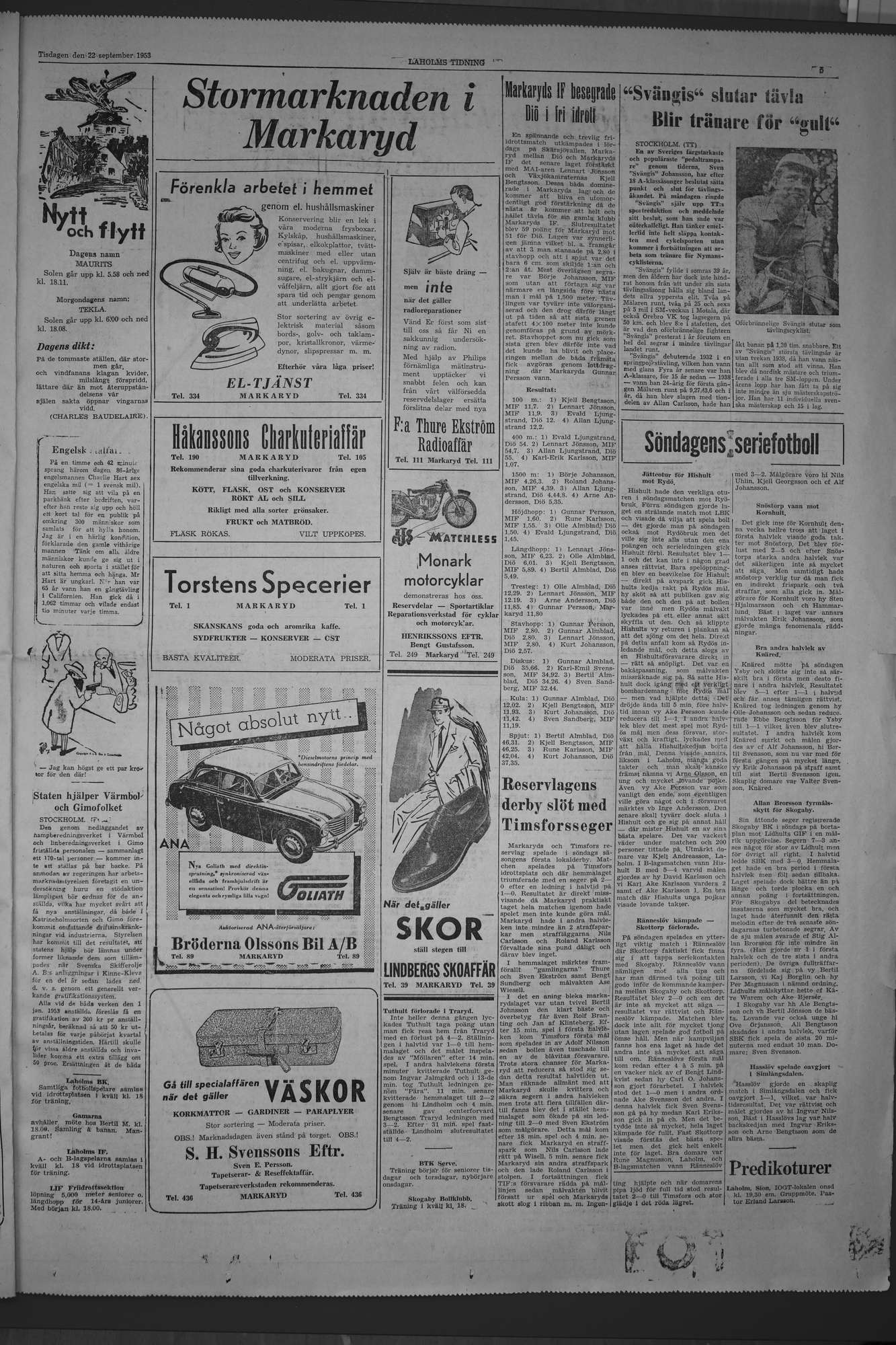Laholms Tidning Tisdag 22 september 1953, sida 5