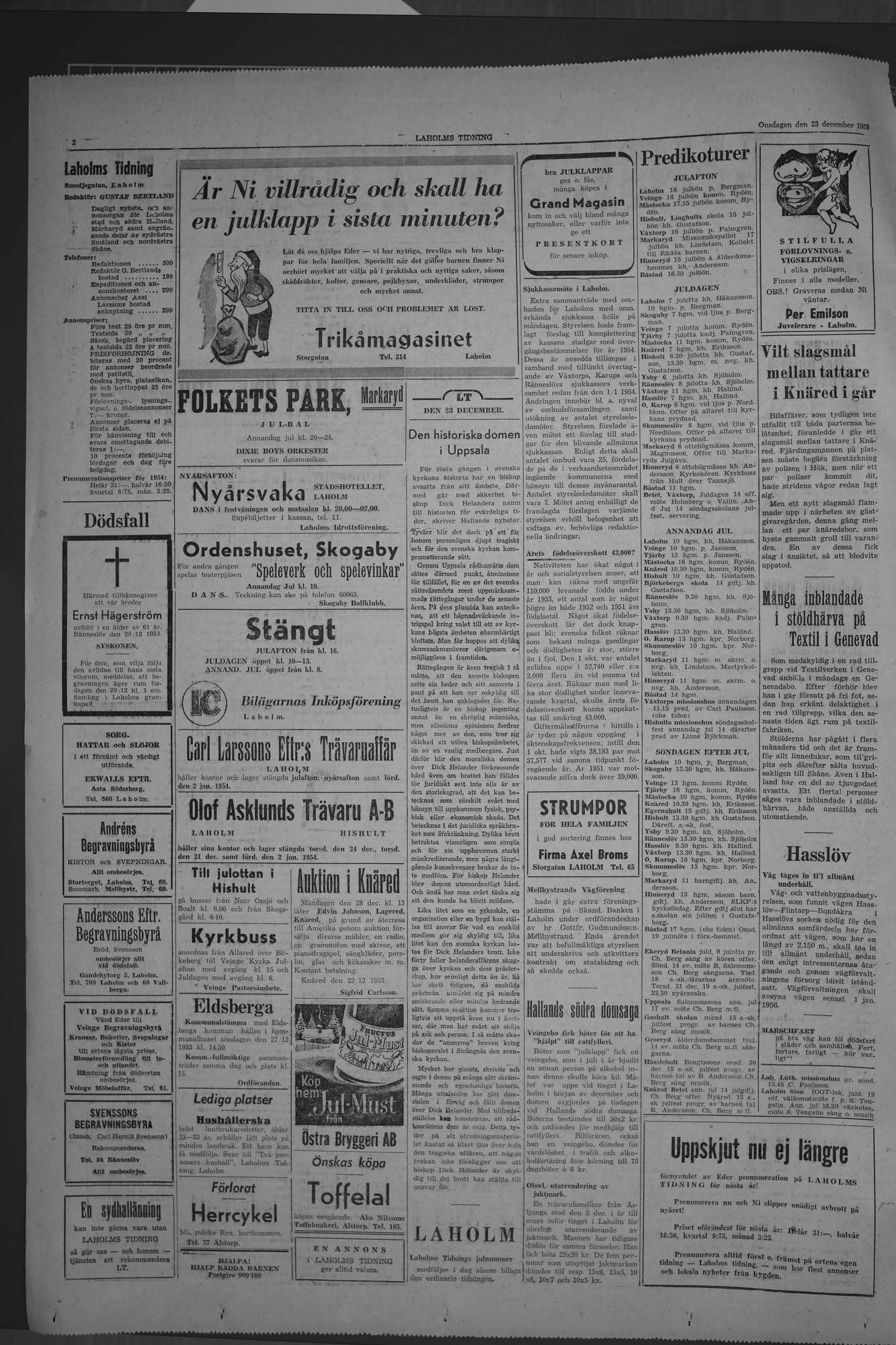 Laholms Tidning Onsdag 23 december 1953, sida 2