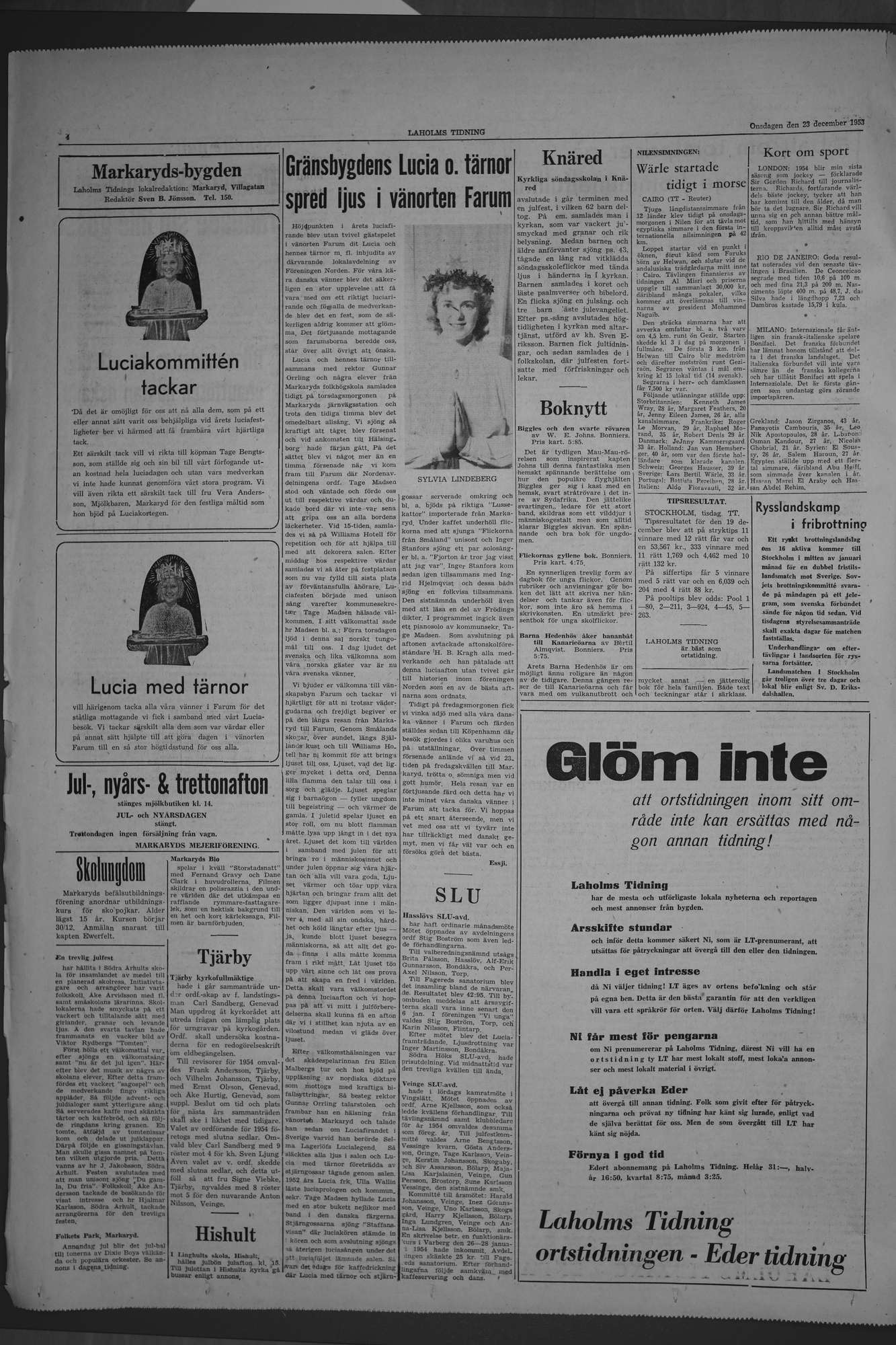 Laholms Tidning Onsdag 23 december 1953, sida 4
