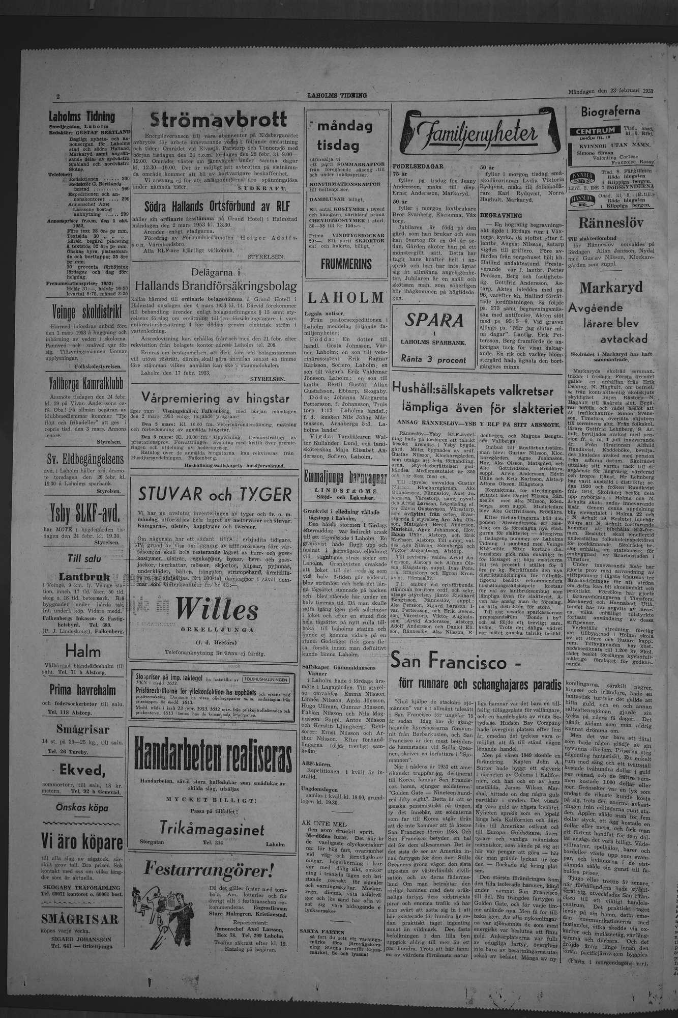 Laholms Tidning Måndag 23 februari 1953, sida 2