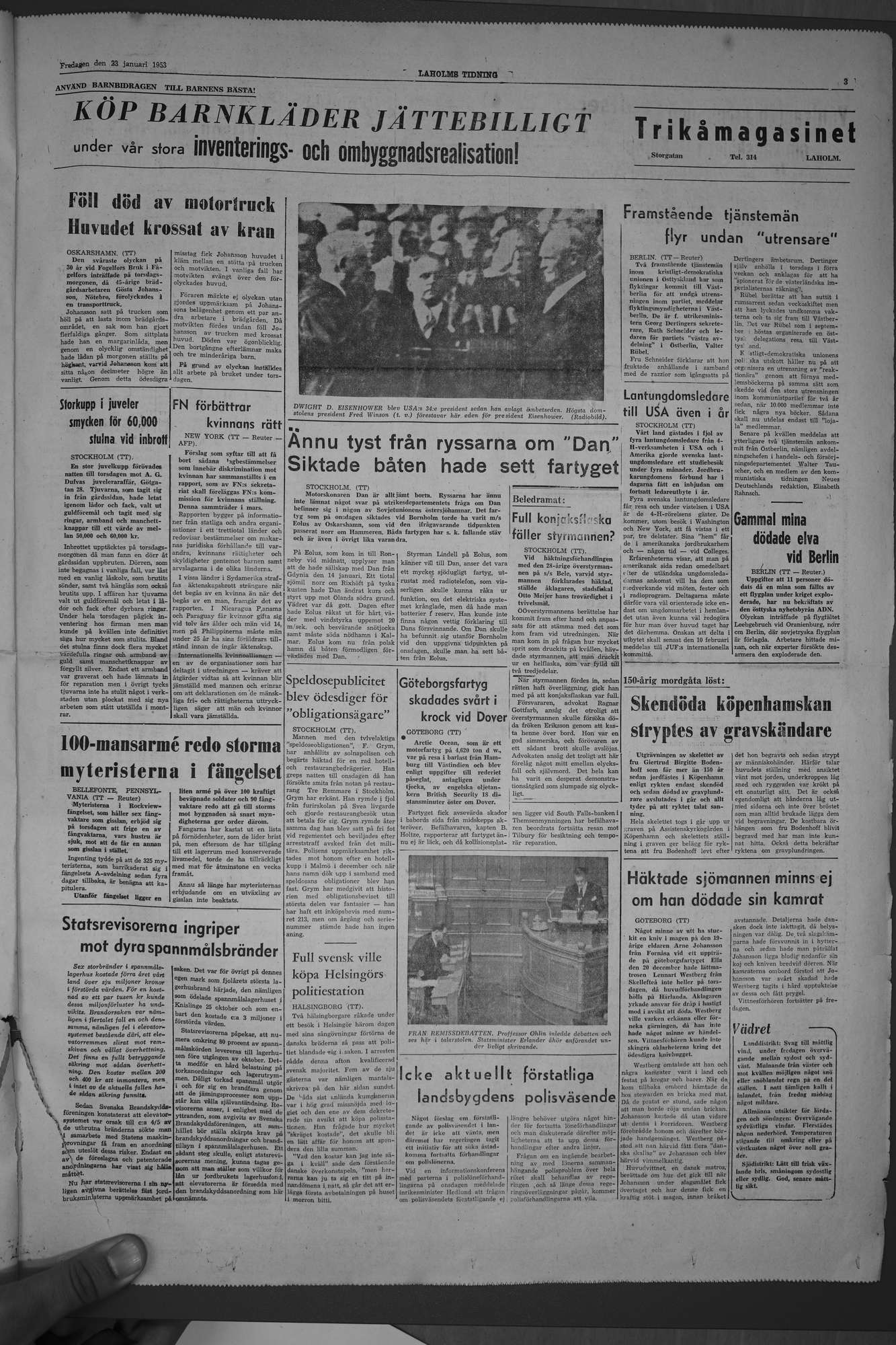 Laholms Tidning Fredag 23 januari 1953, sida 3