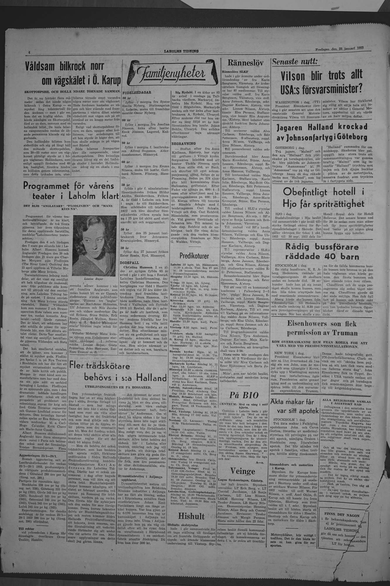 Laholms Tidning Fredag 23 januari 1953, sida 4