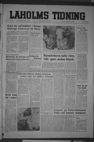 Förstasidan, Tisdag 23 juni 1953