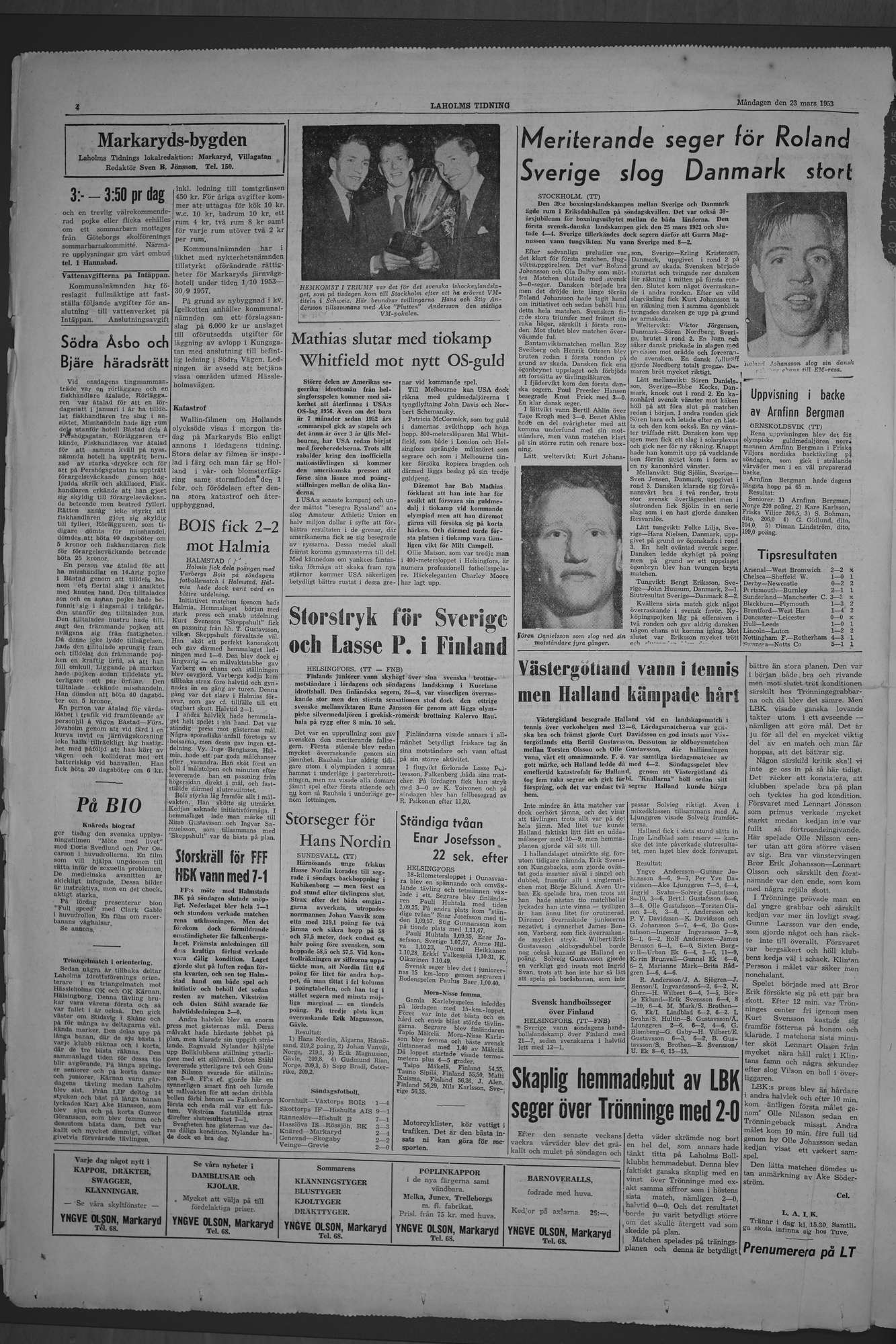 Laholms Tidning Måndag 23 mars 1953, sida 4