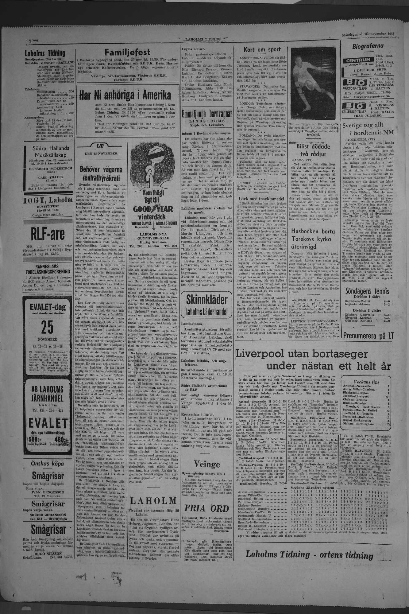 Laholms Tidning Måndag 23 november 1953, sida 2