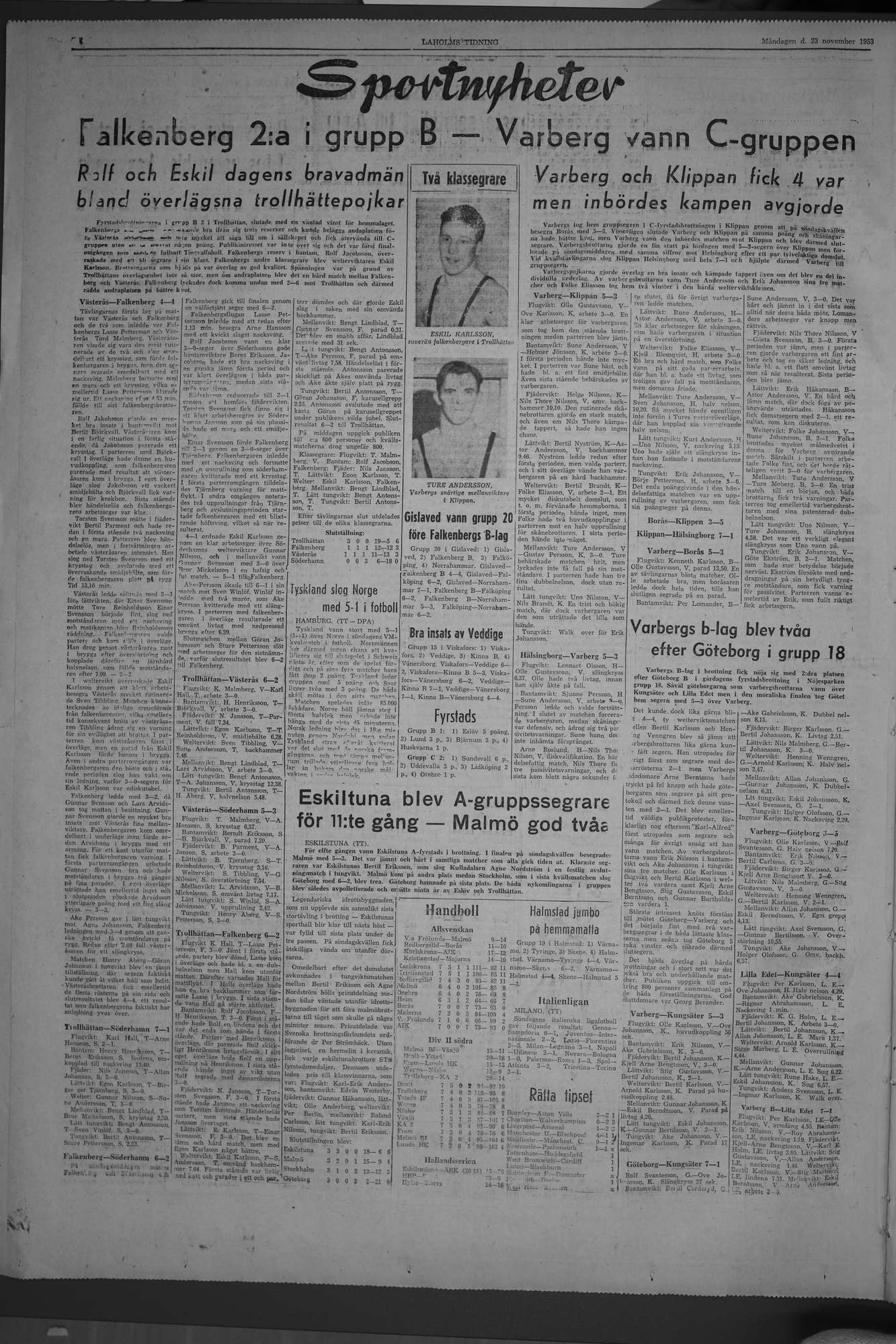 Laholms Tidning Måndag 23 november 1953, sida 4