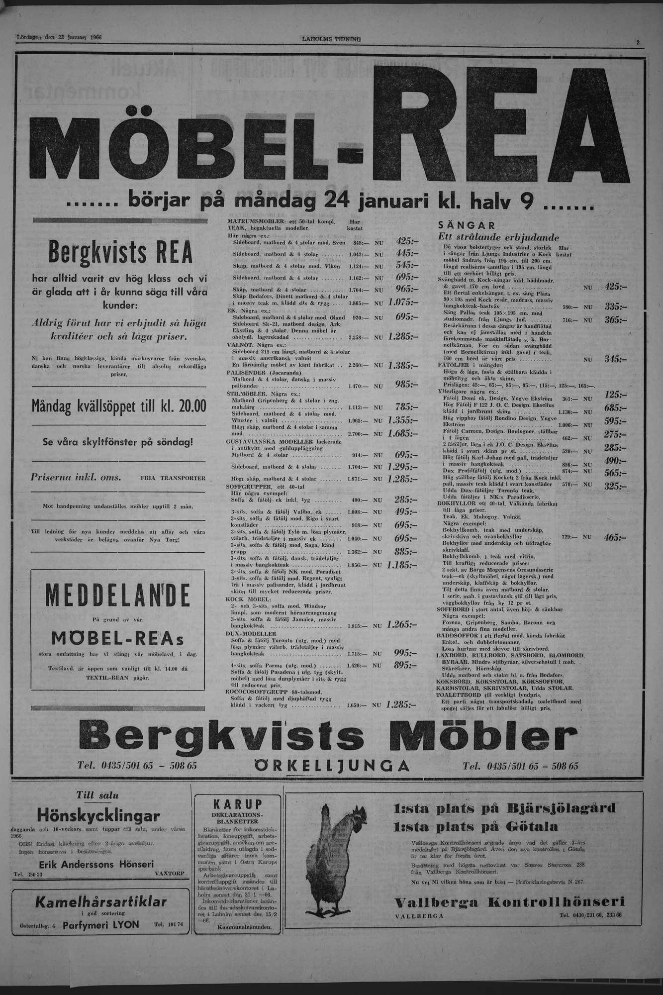 Laholms Tidning Lördag 22 januari 1966, sida 3
