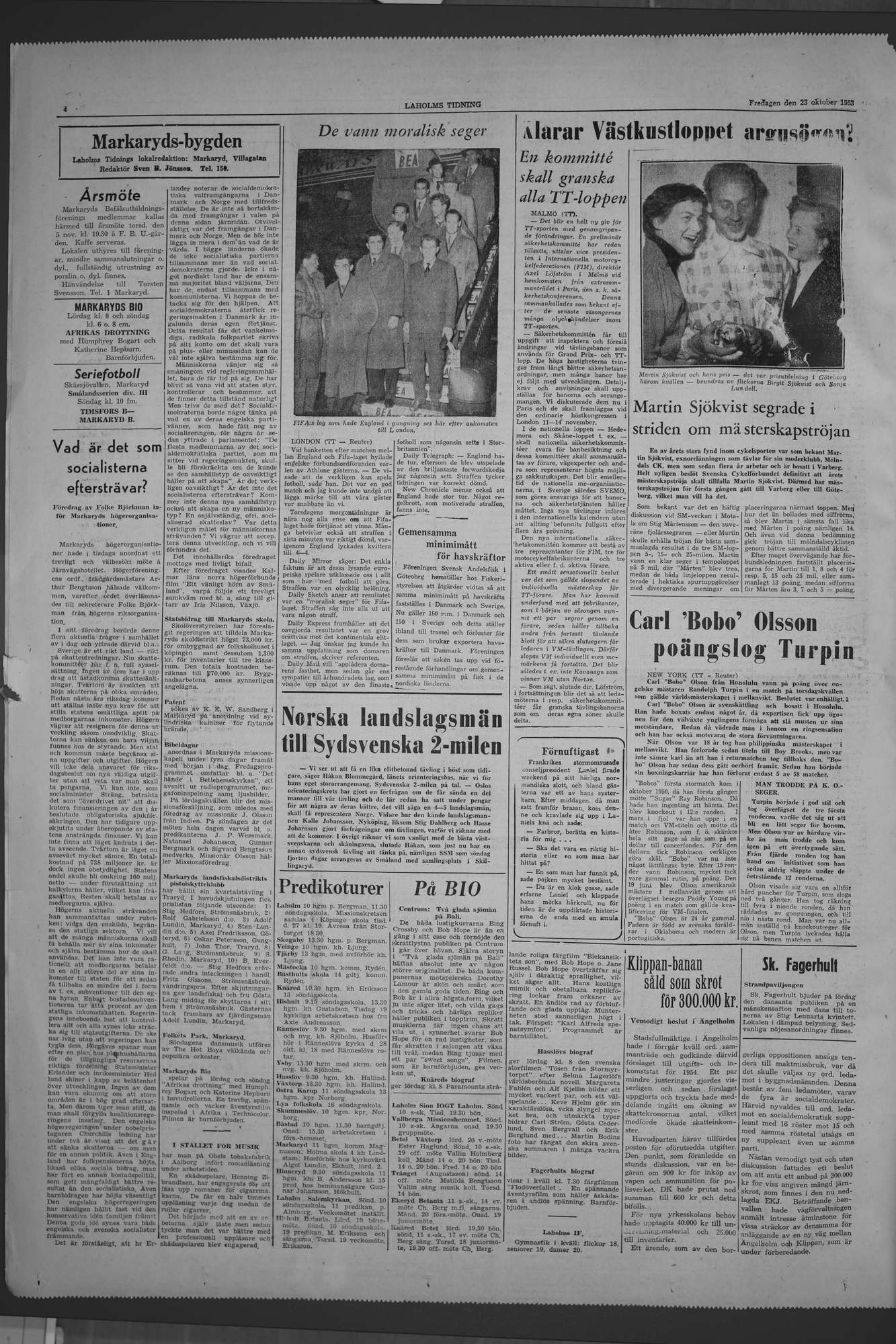 Laholms Tidning Fredag 23 oktober 1953, sida 4