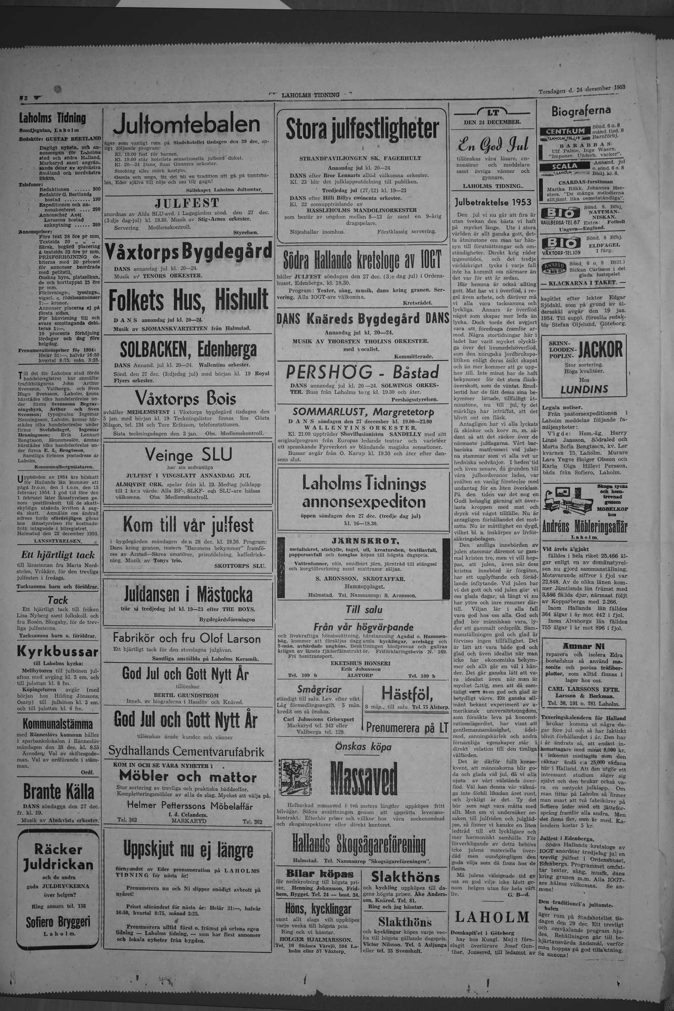 Laholms Tidning Torsdag 24 december 1953, sida 2