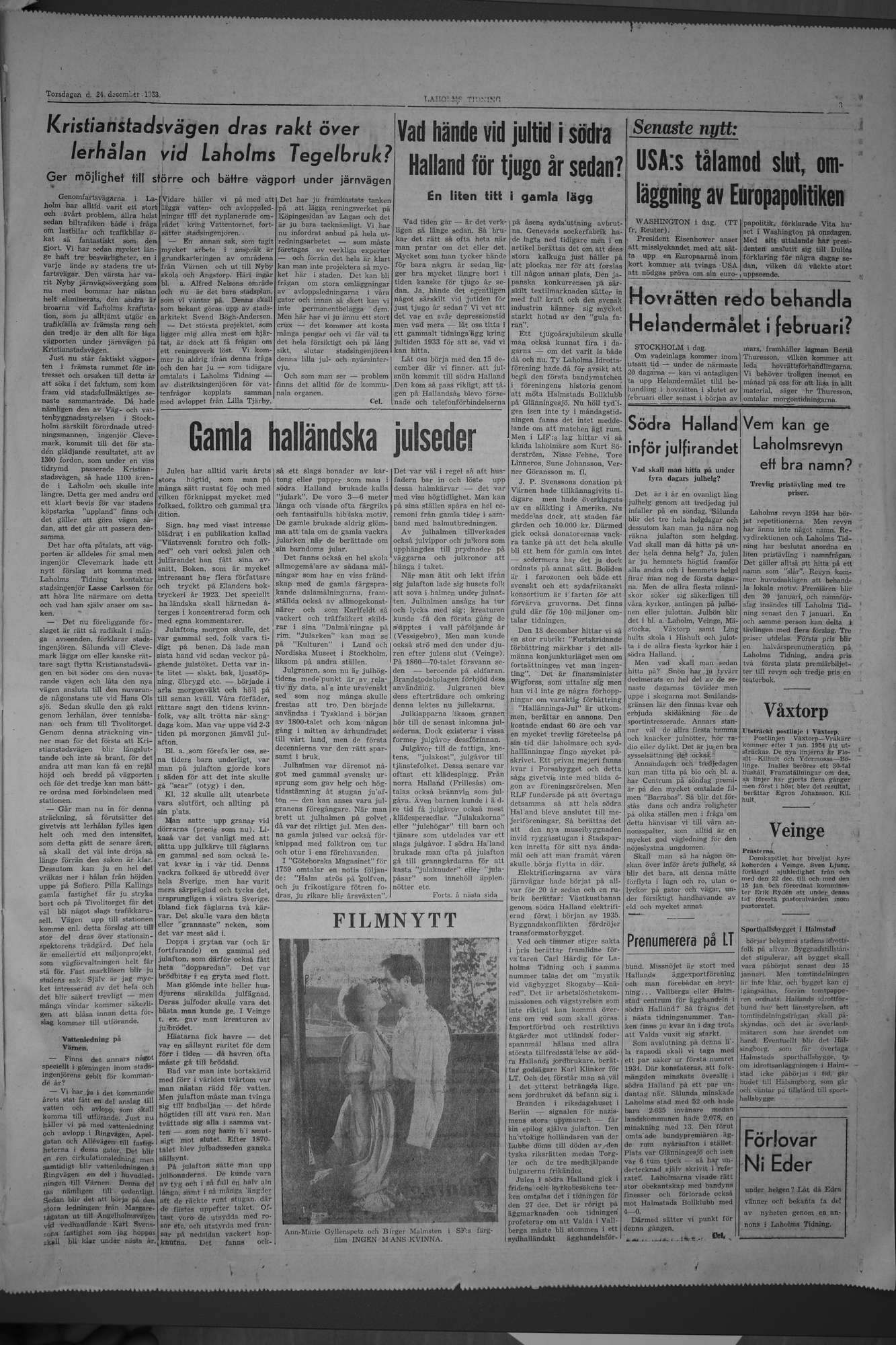 Laholms Tidning Torsdag 24 december 1953, sida 3