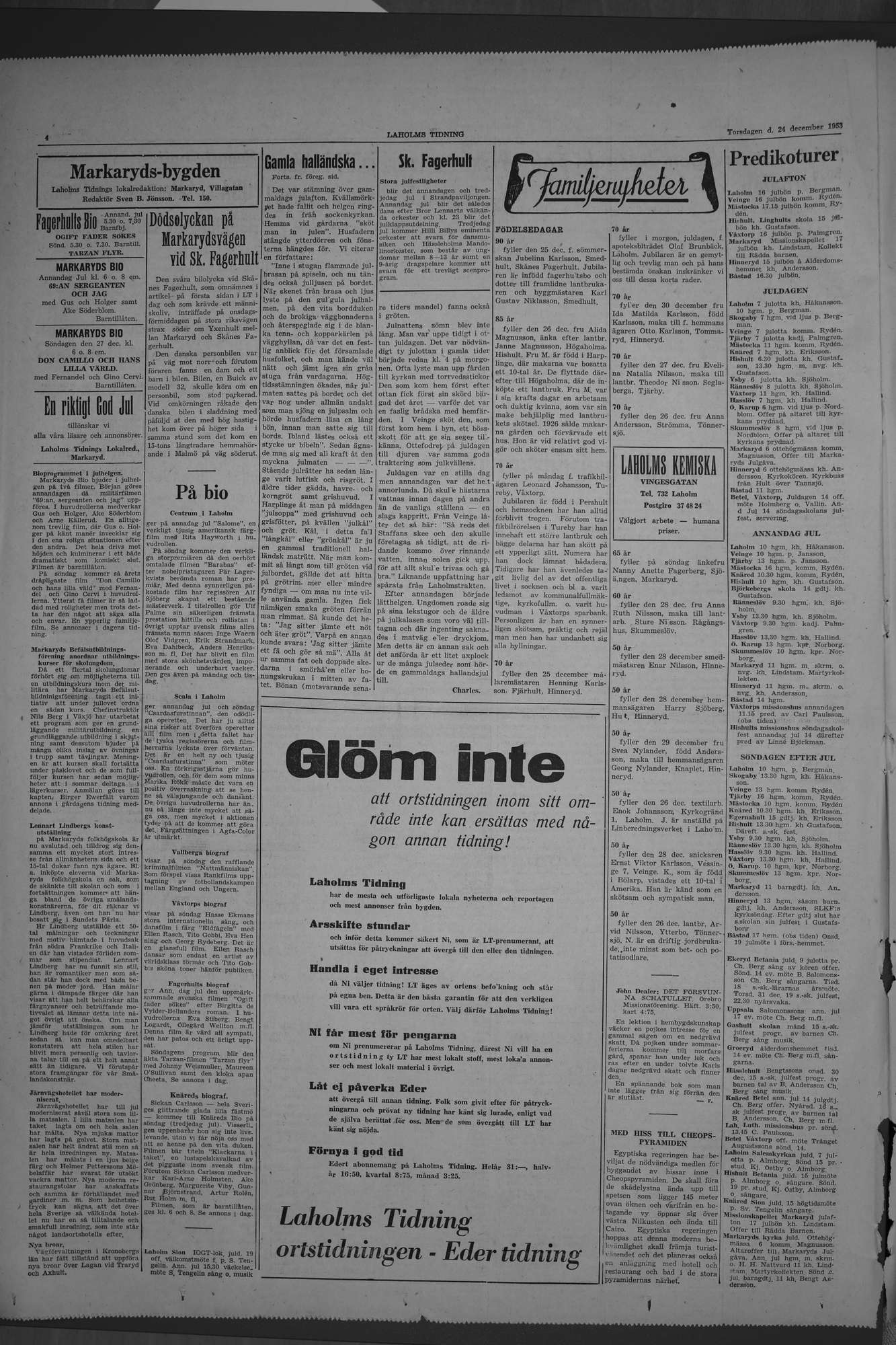 Laholms Tidning Torsdag 24 december 1953, sida 4