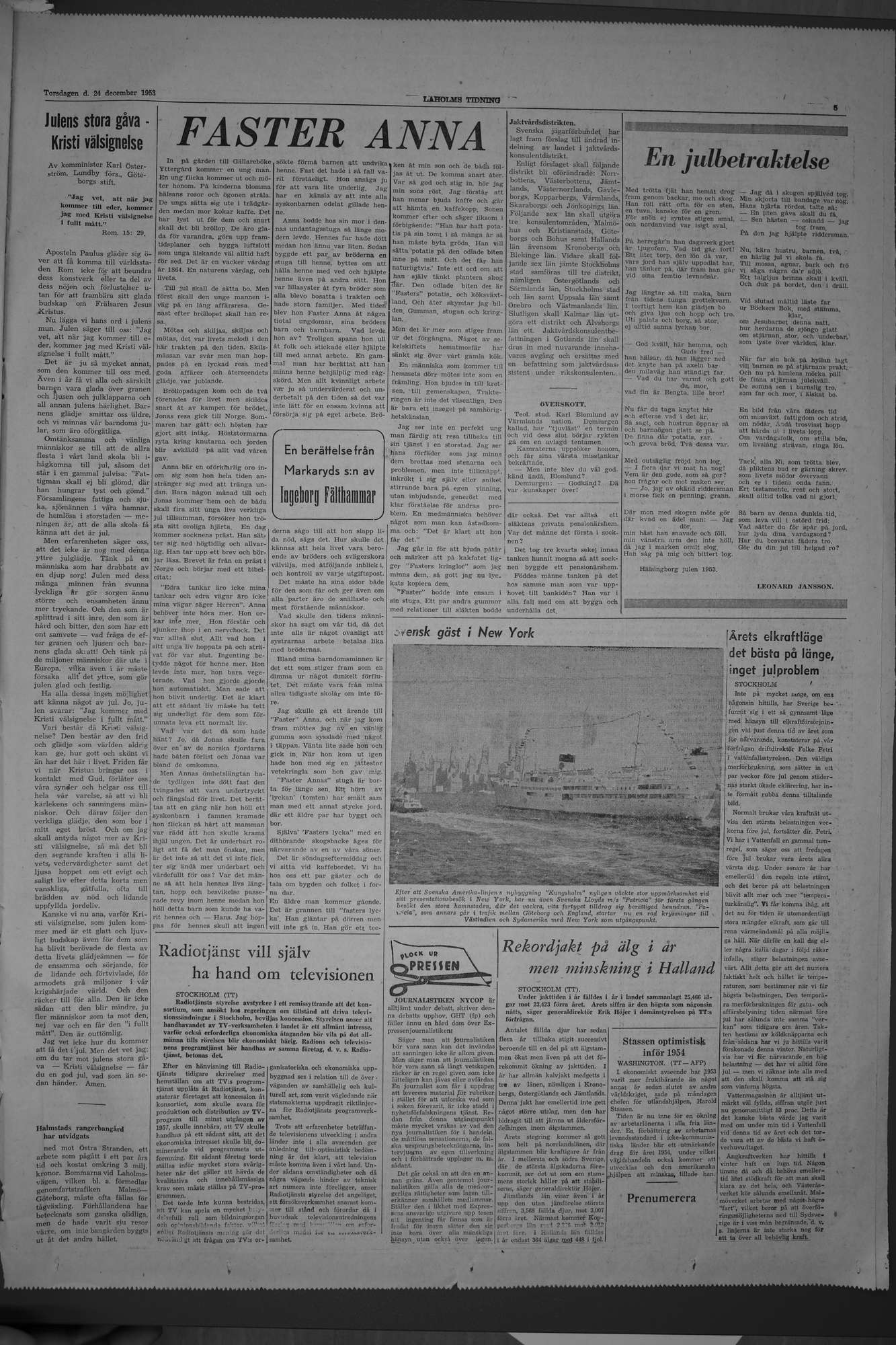 Laholms Tidning Torsdag 24 december 1953, sida 5