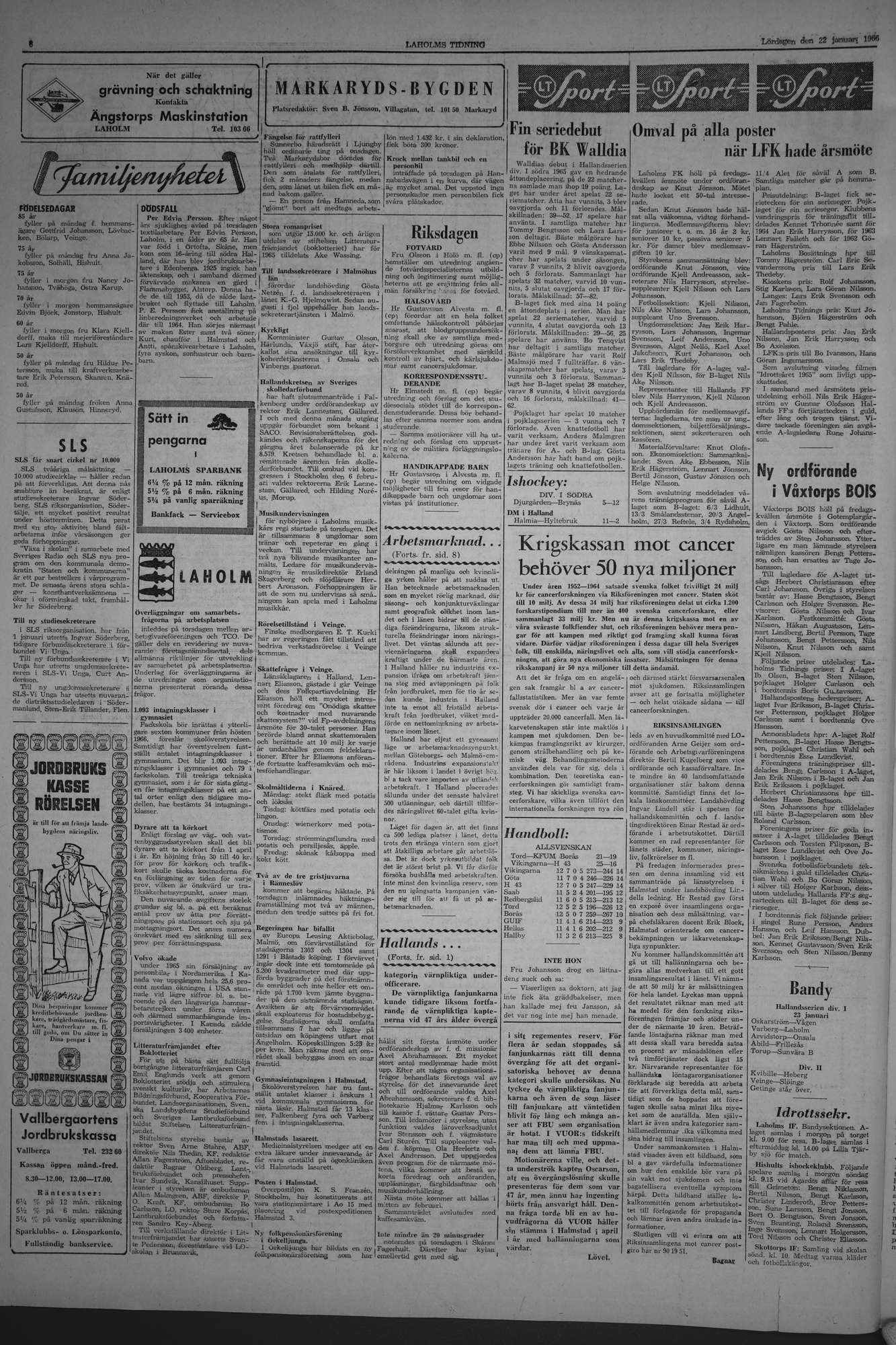 Laholms Tidning Lördag 22 januari 1966, sida 6