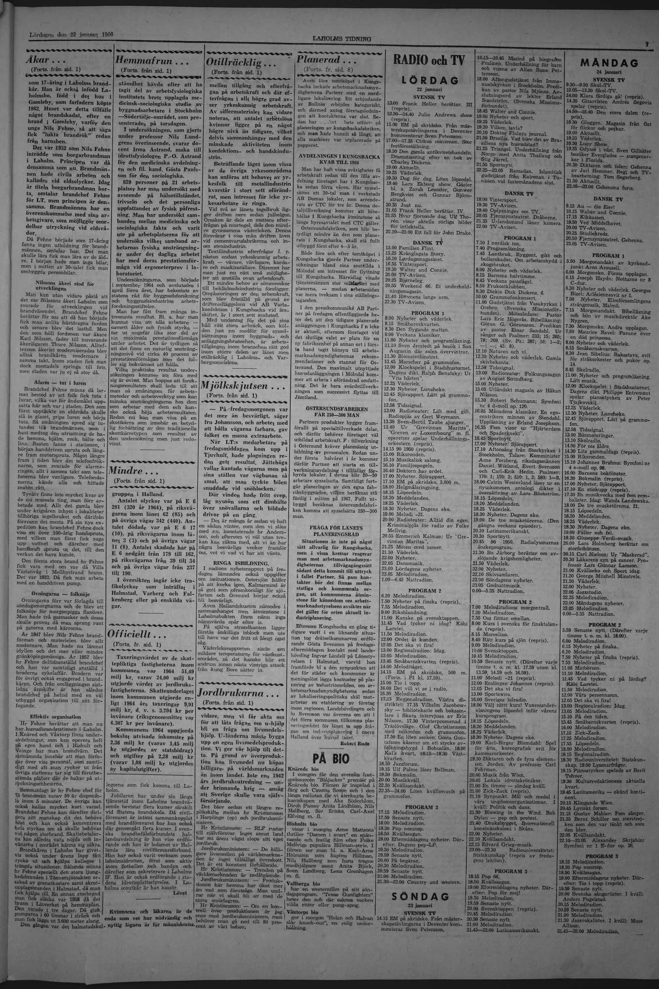 Laholms Tidning Lördag 22 januari 1966, sida 7