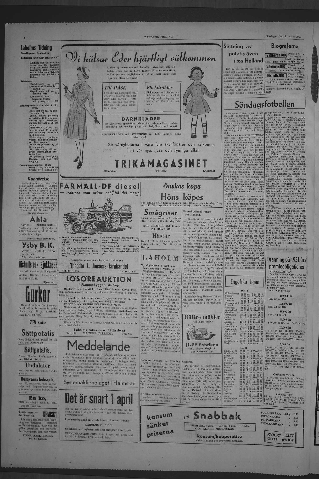 Laholms Tidning Tisdag 24 mars 1953, sida 2
