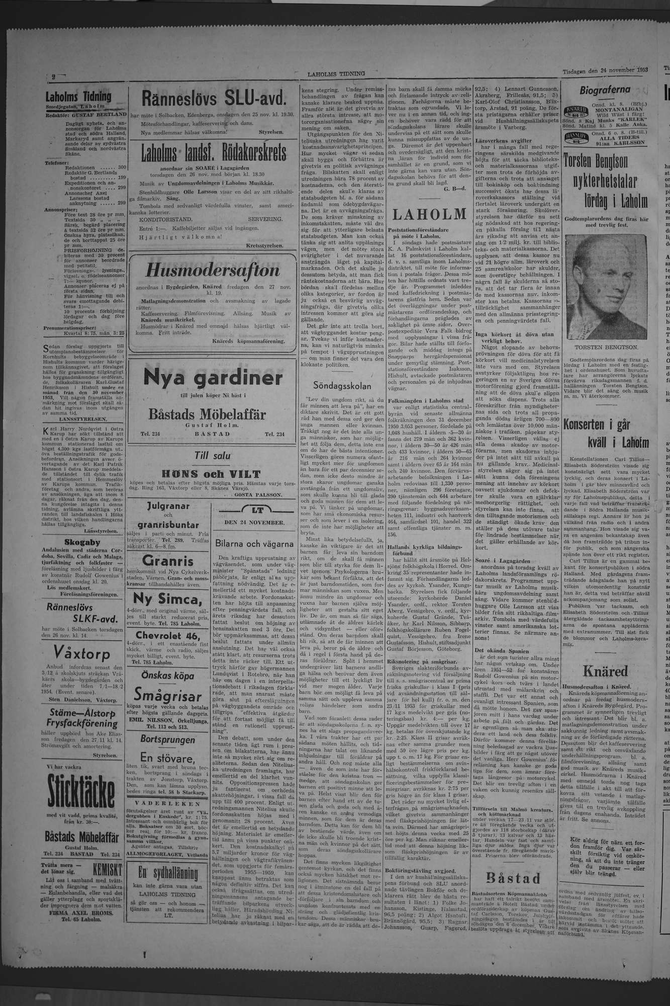 Laholms Tidning Tisdag 24 november 1953, sida 2