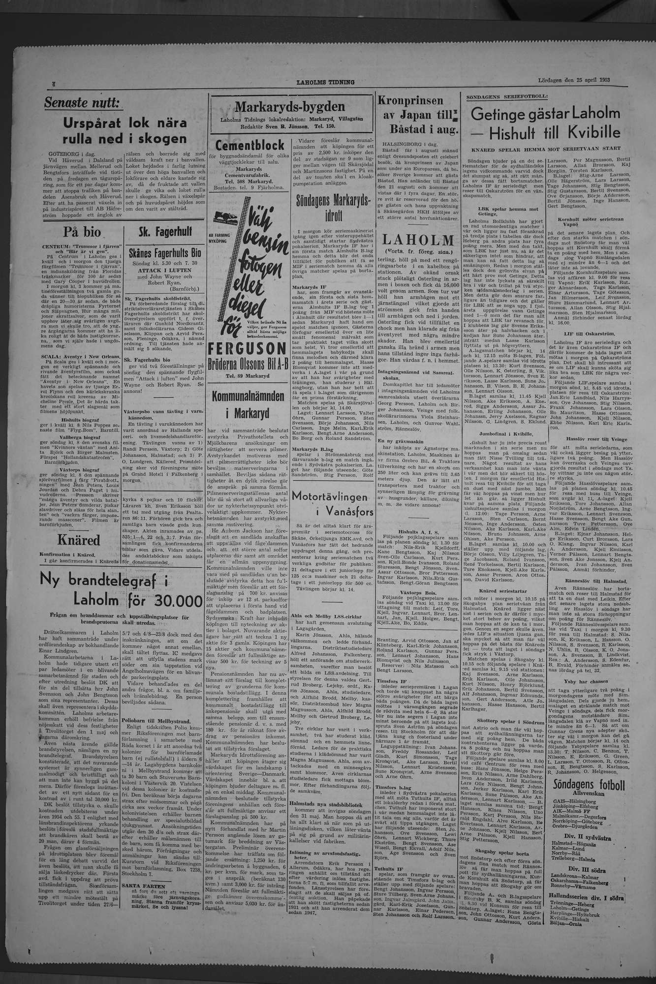 Laholms Tidning Lördag 25 april 1953, sida 4