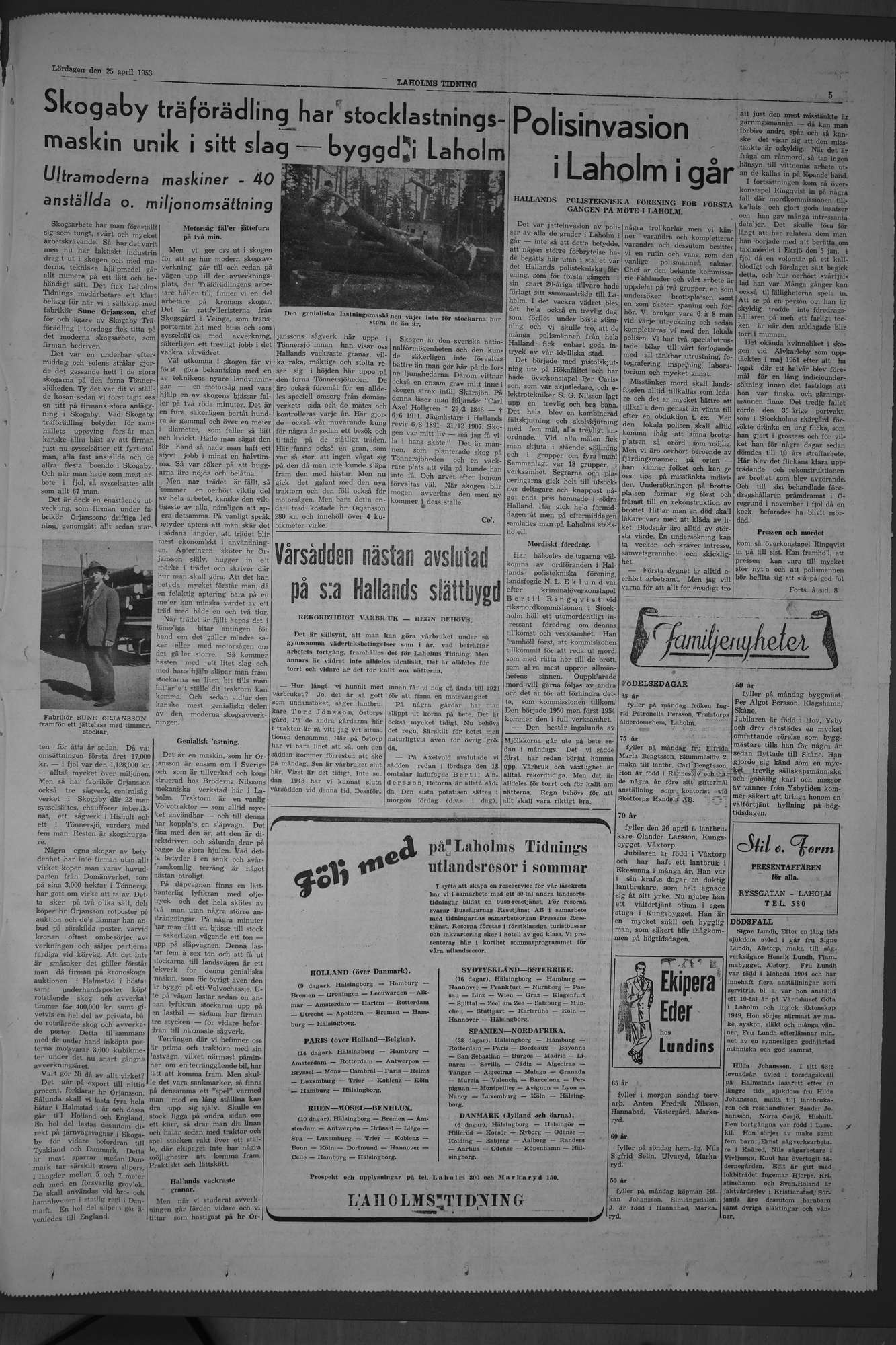 Laholms Tidning Lördag 25 april 1953, sida 5
