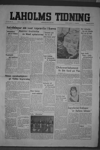 Förstasidan, Lördag 25 juli 1953