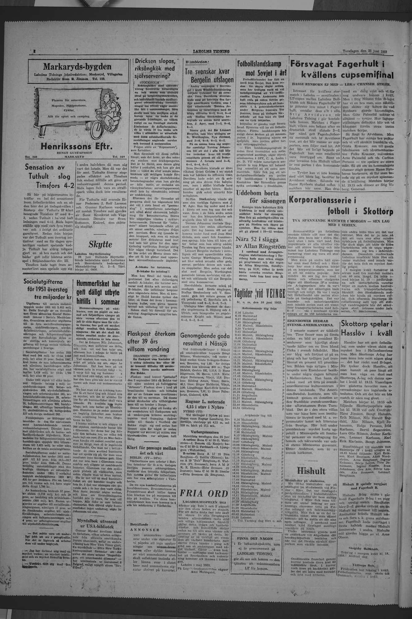 Laholms Tidning Torsdag 25 juni 1953, sida 4