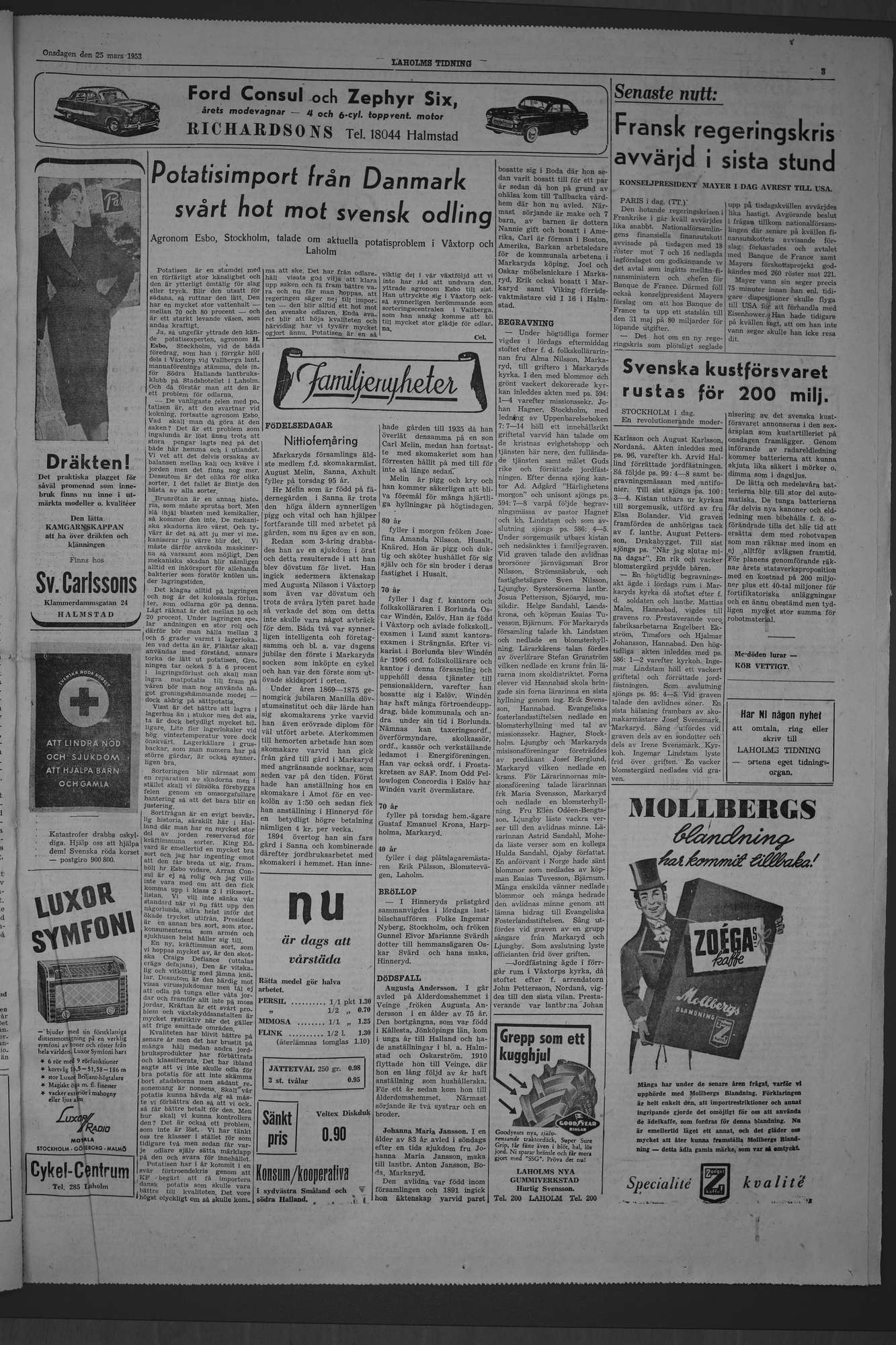 Laholms Tidning Onsdag 25 mars 1953, sida 3