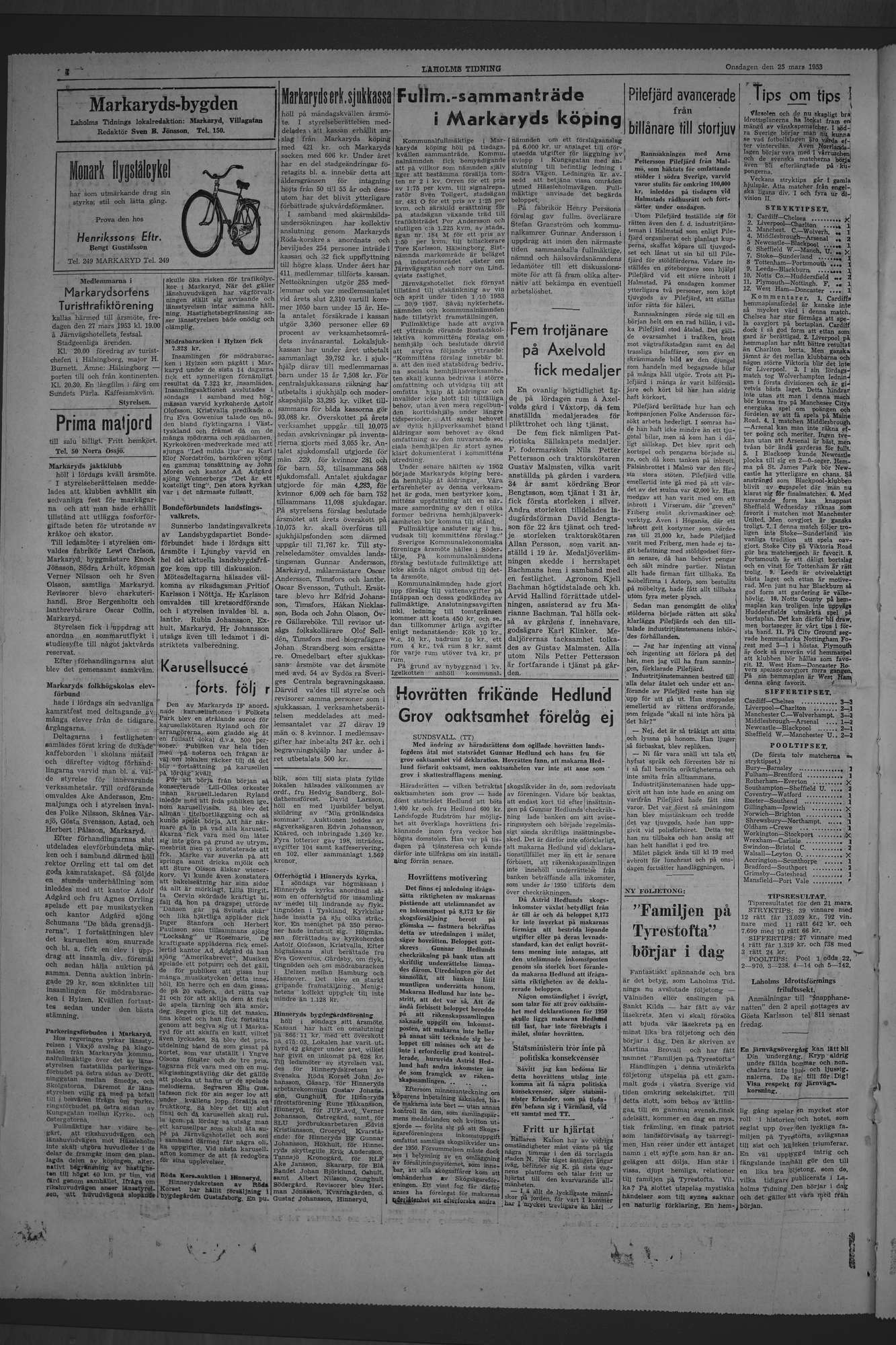 Laholms Tidning Onsdag 25 mars 1953, sida 4