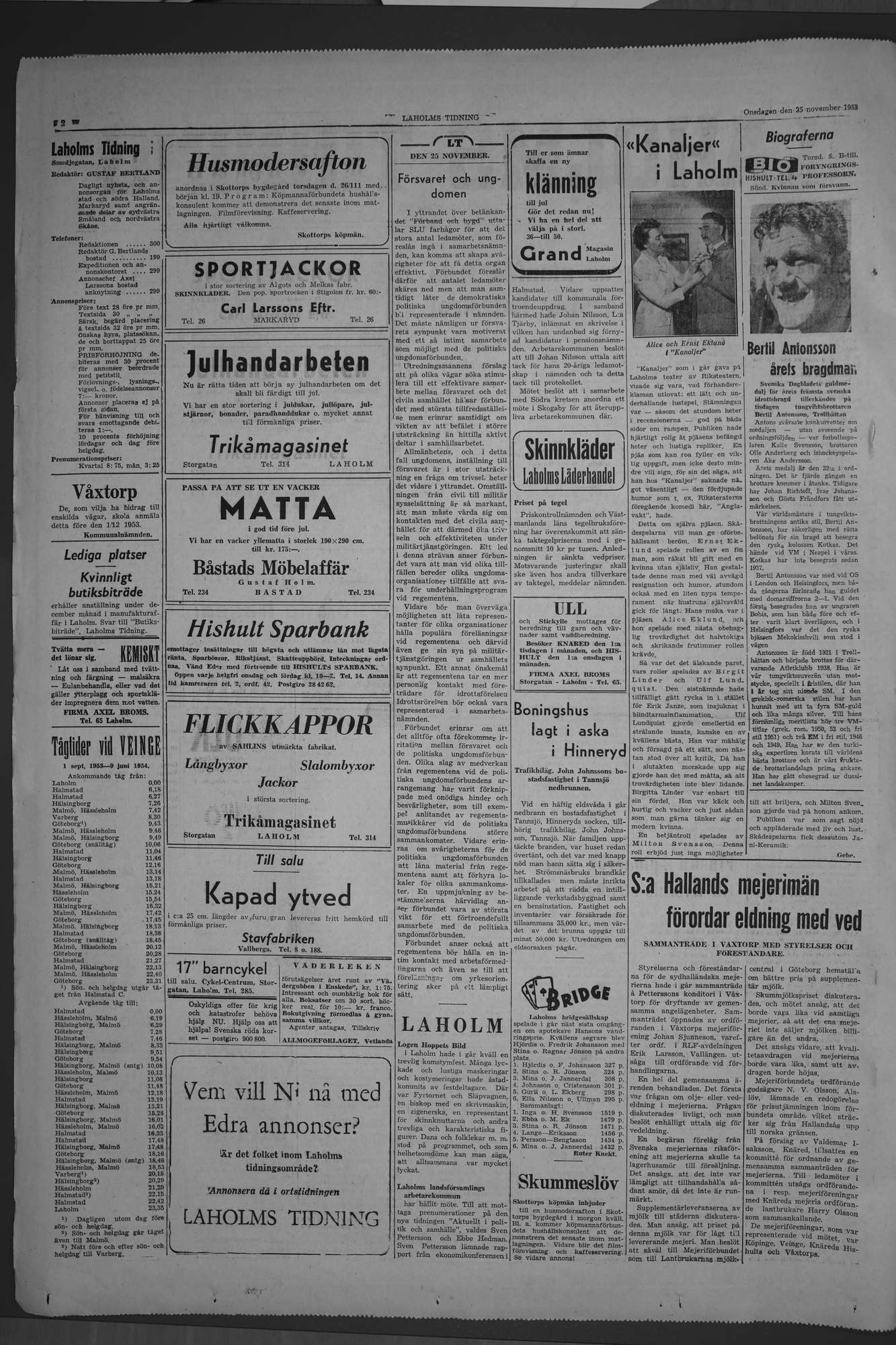 Laholms Tidning Onsdag 25 november 1953, sida 2
