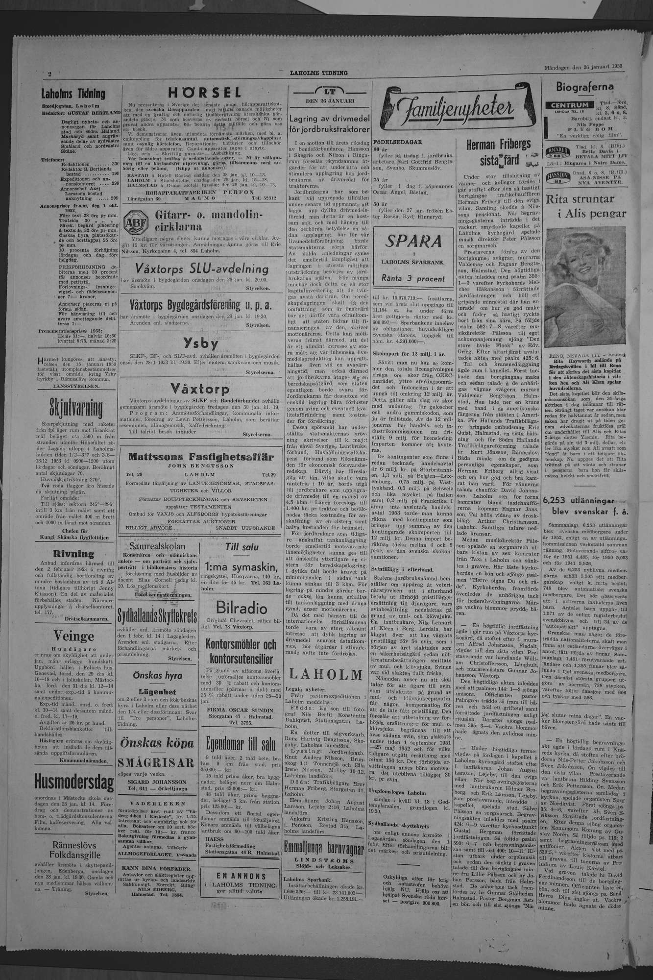 Laholms Tidning Måndag 26 januari 1953, sida 2