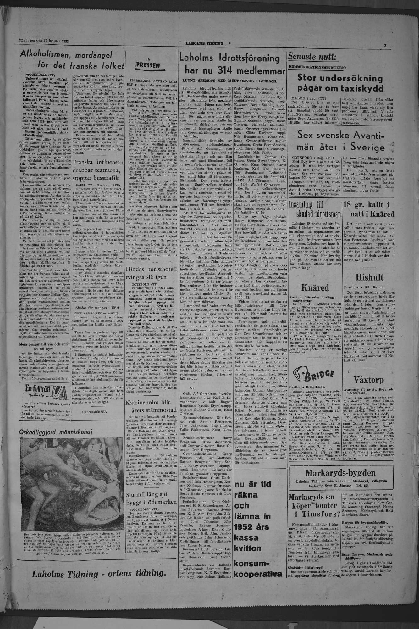 Laholms Tidning Måndag 26 januari 1953, sida 3