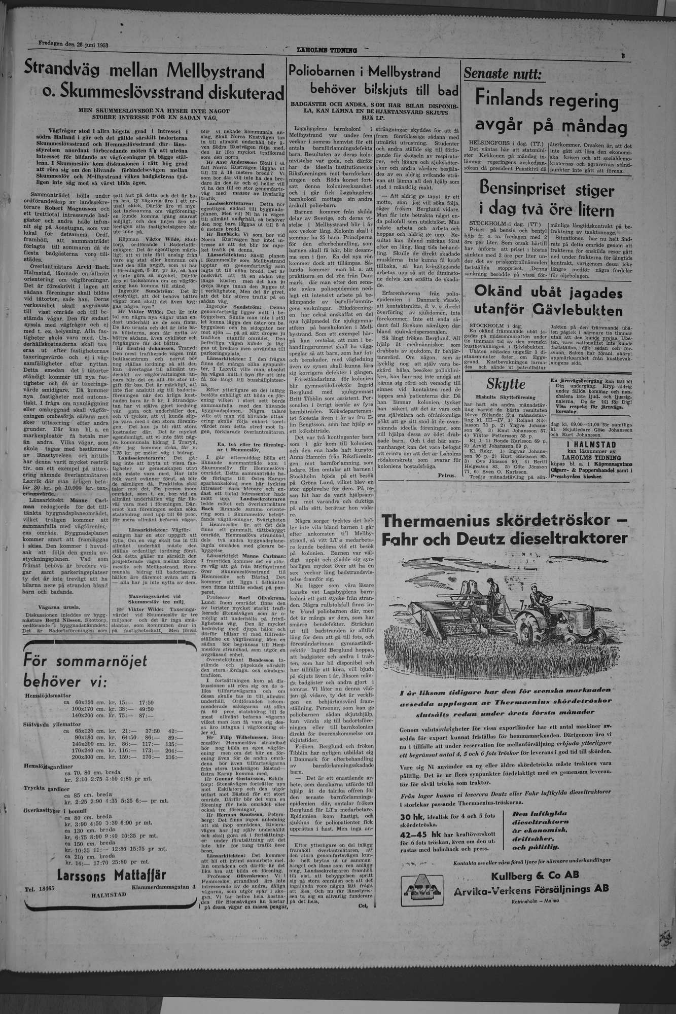 Laholms Tidning Fredag 26 juni 1953, sida 3