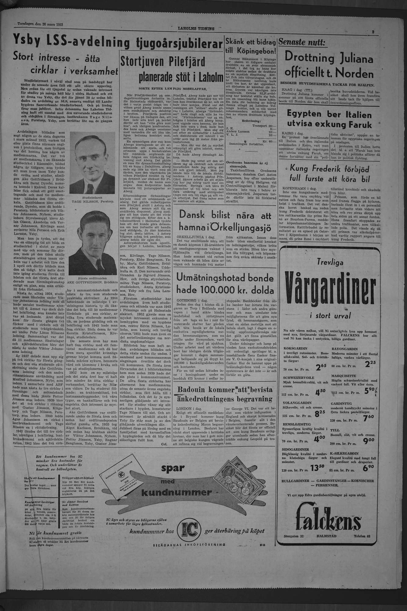 Laholms Tidning Torsdag 26 mars 1953, sida 3