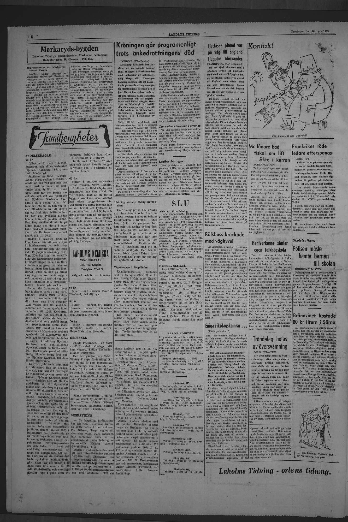 Laholms Tidning Torsdag 26 mars 1953, sida 4
