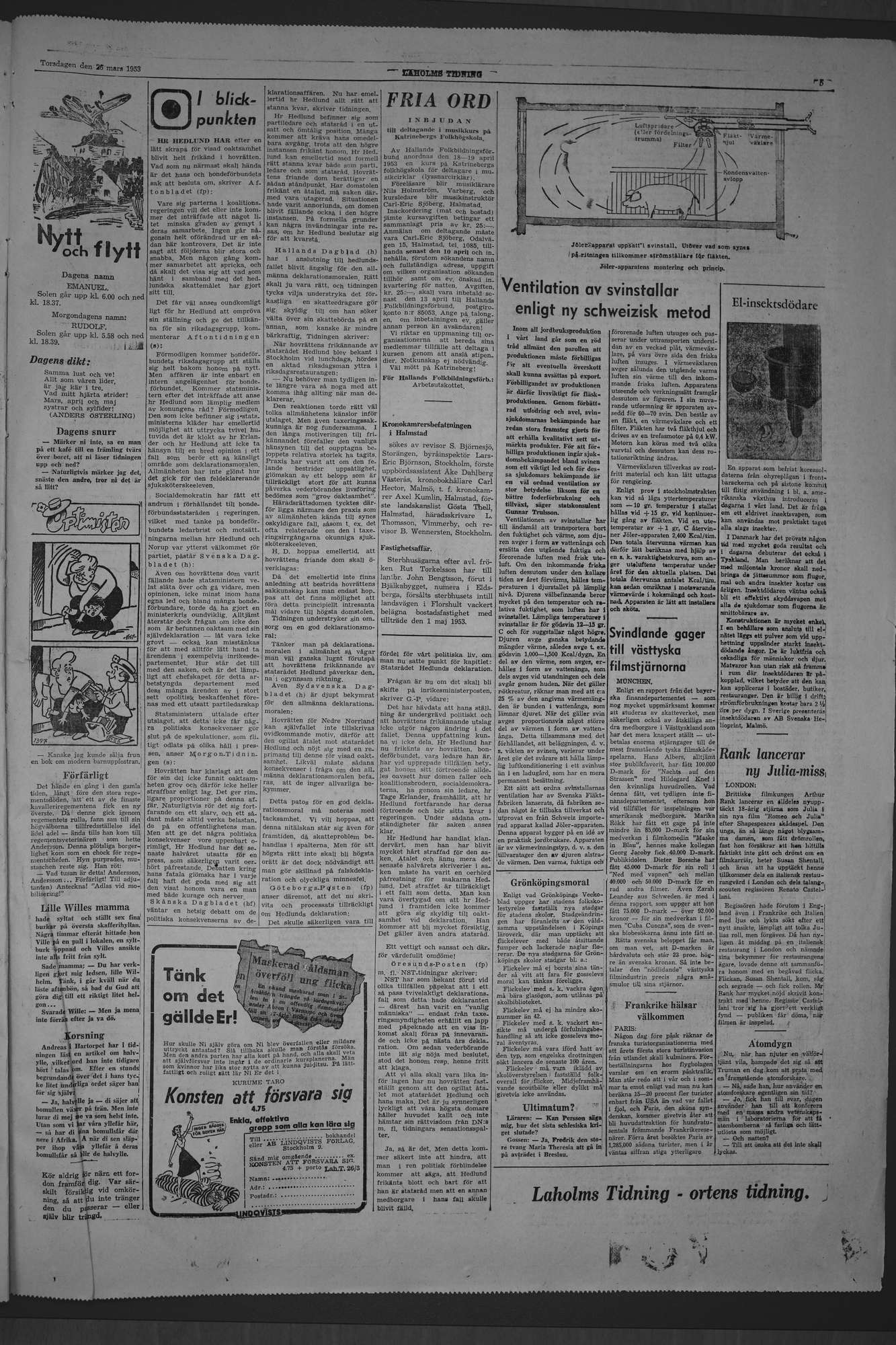 Laholms Tidning Torsdag 26 mars 1953, sida 5