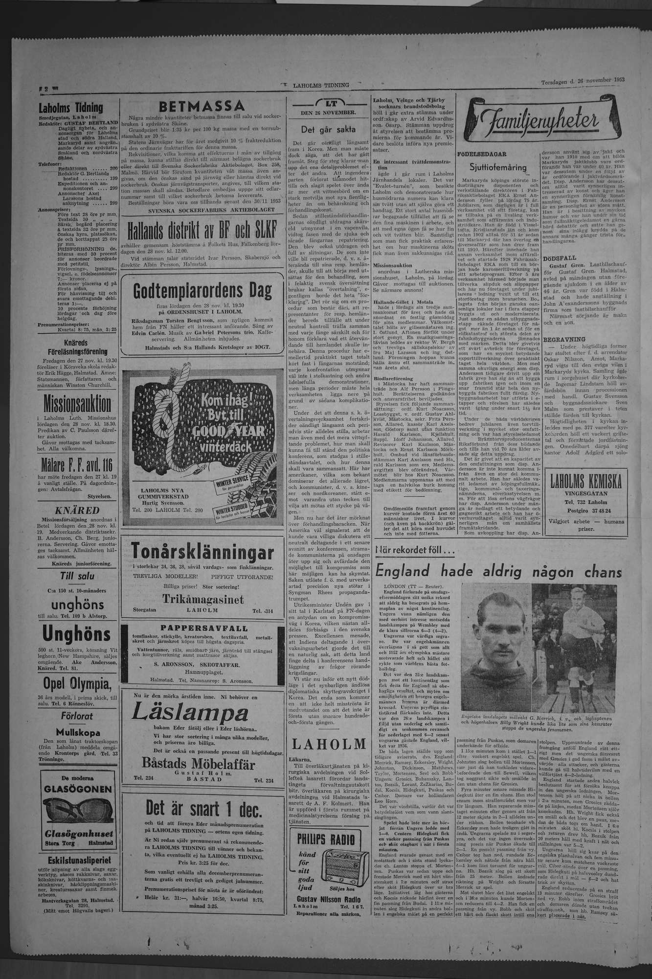 Laholms Tidning Torsdag 26 november 1953, sida 2