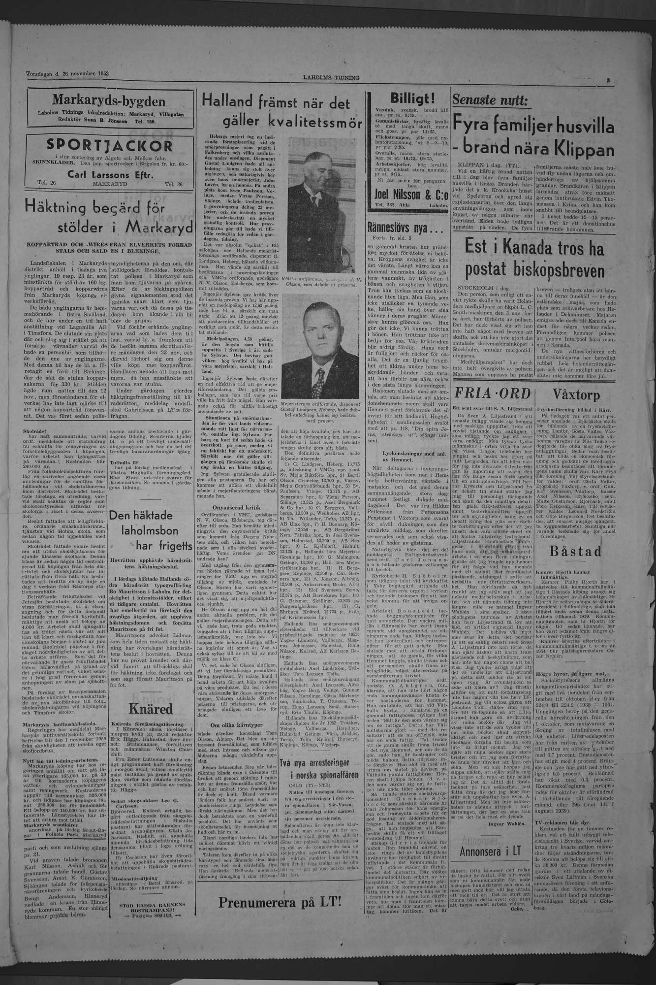 Laholms Tidning Torsdag 26 november 1953, sida 3