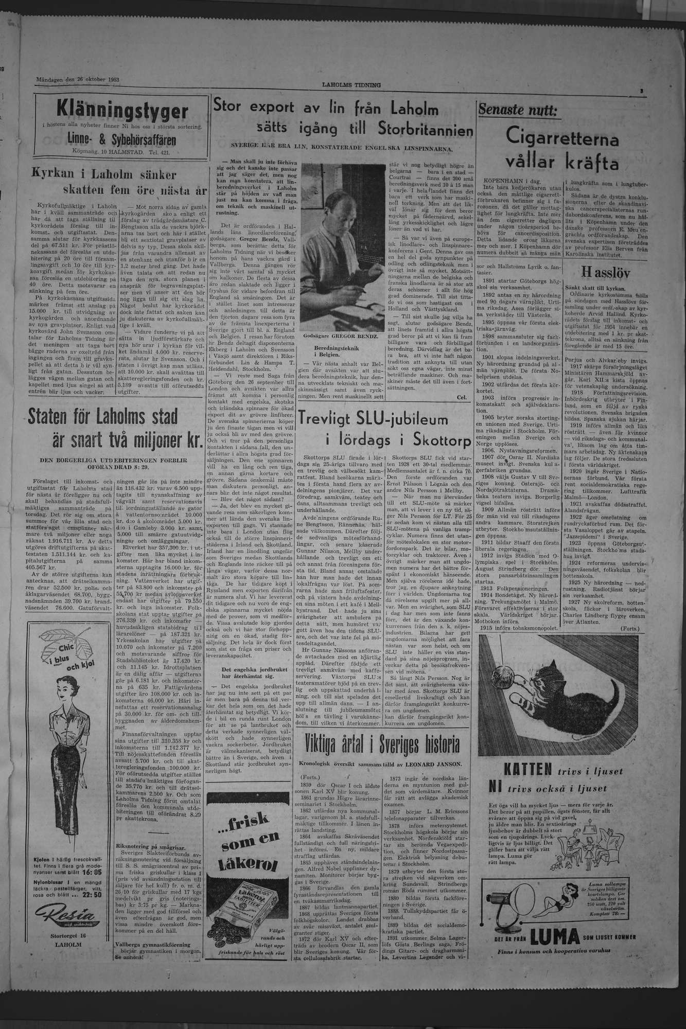 Laholms Tidning Måndag 26 oktober 1953, sida 3