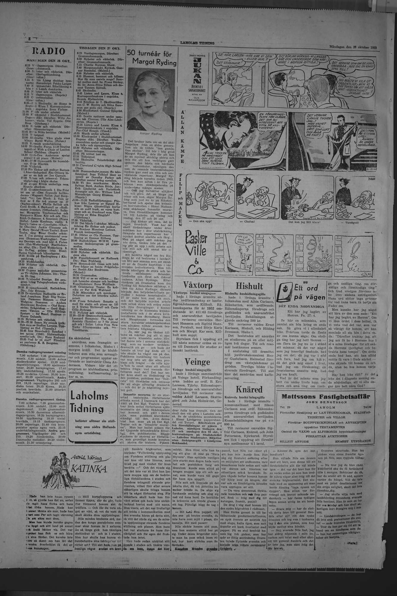 Laholms Tidning Måndag 26 oktober 1953, sida 8