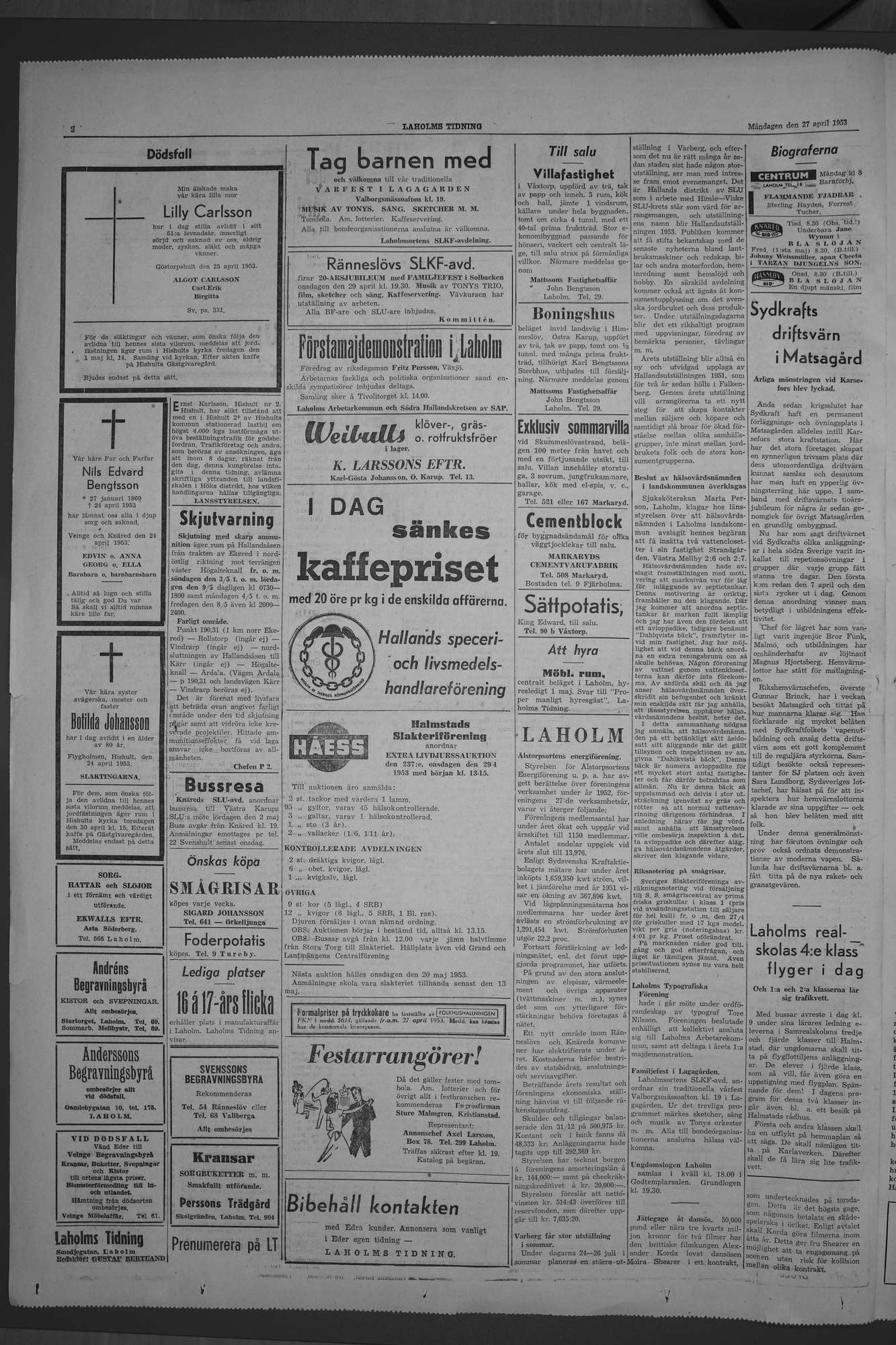 Laholms Tidning Måndag 27 april 1953, sida 2