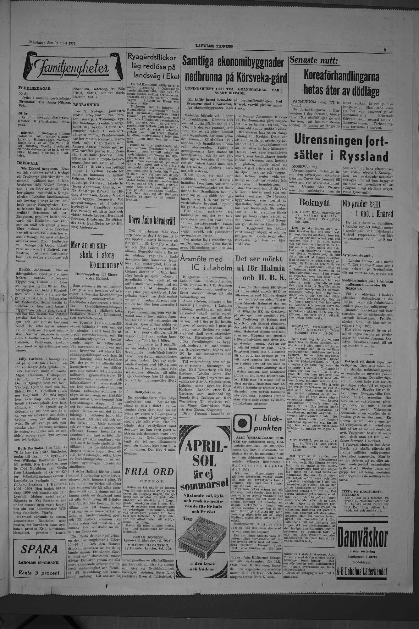 Laholms Tidning Måndag 27 april 1953, sida 3