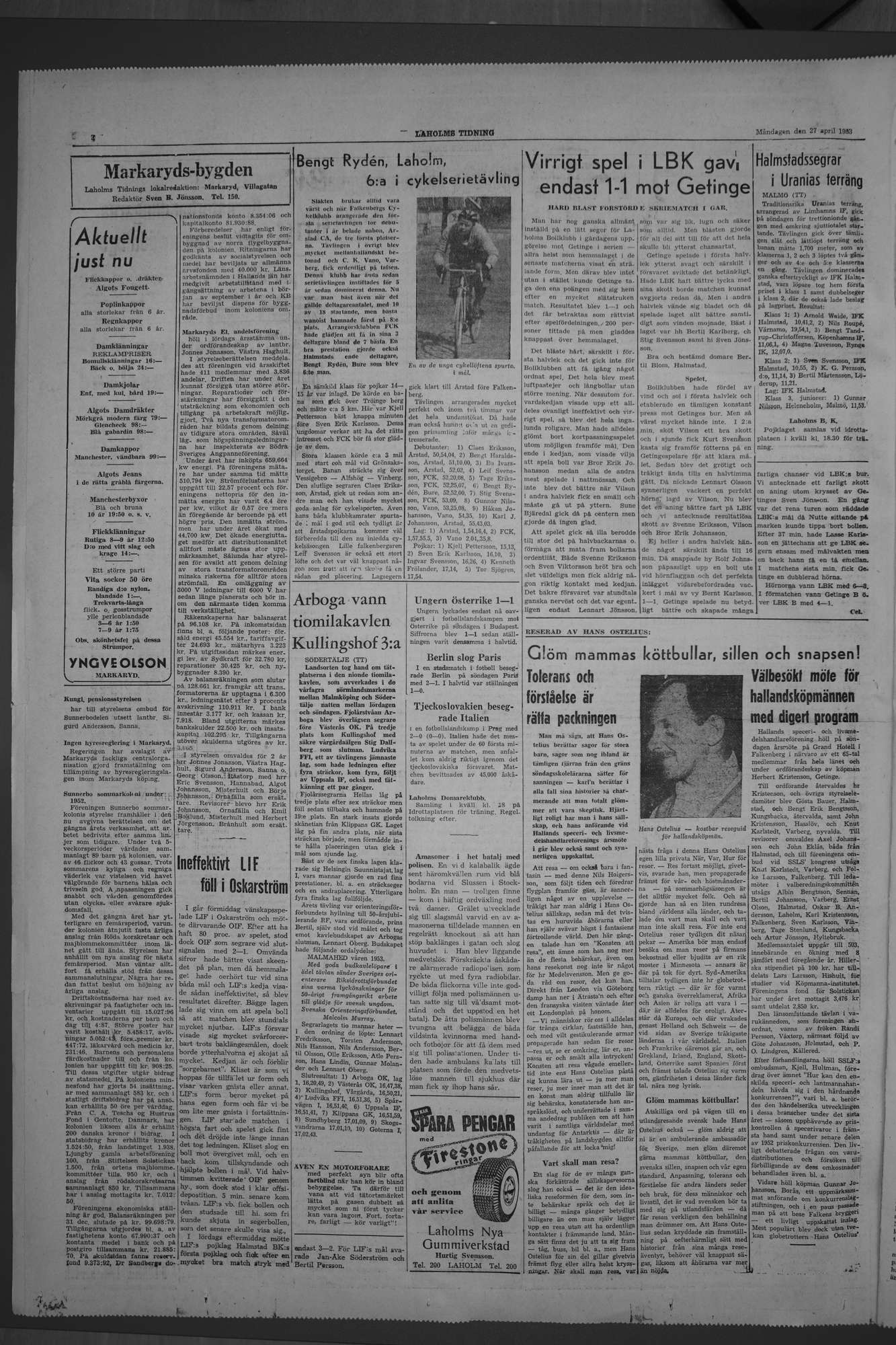 Laholms Tidning Måndag 27 april 1953, sida 4
