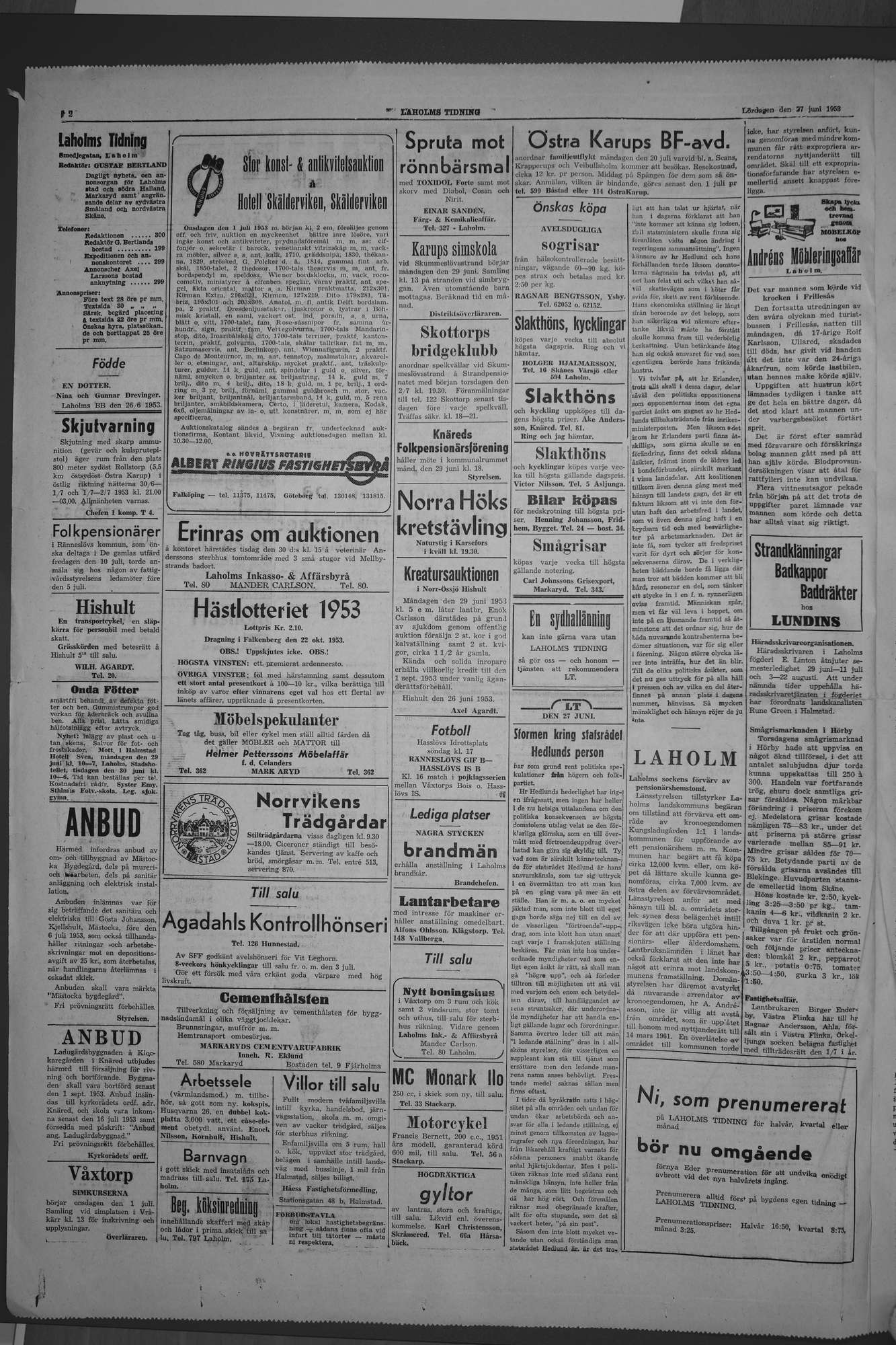 Laholms Tidning Lördag 27 juni 1953, sida 2