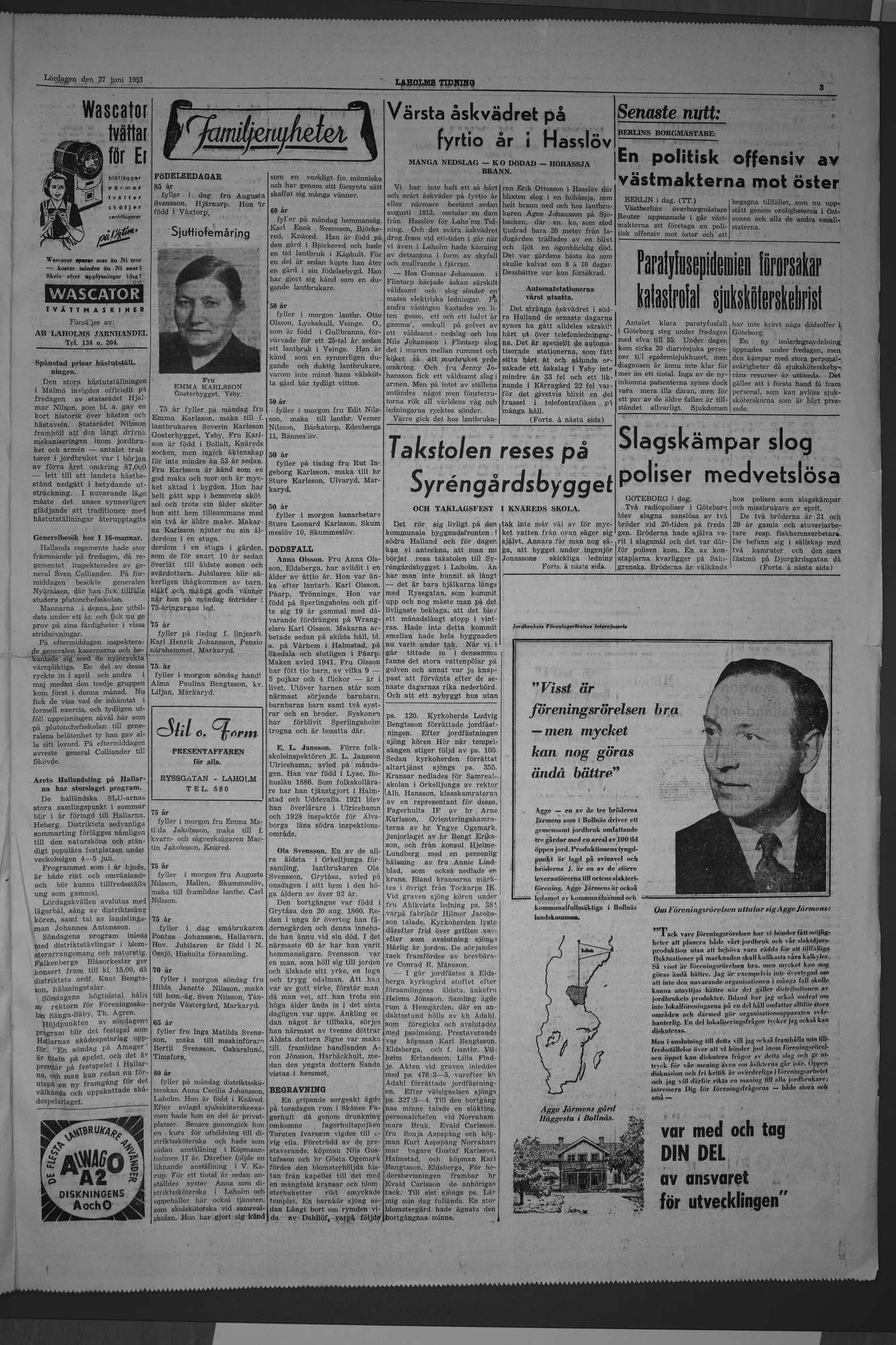 Laholms Tidning Lördag 27 juni 1953, sida 3