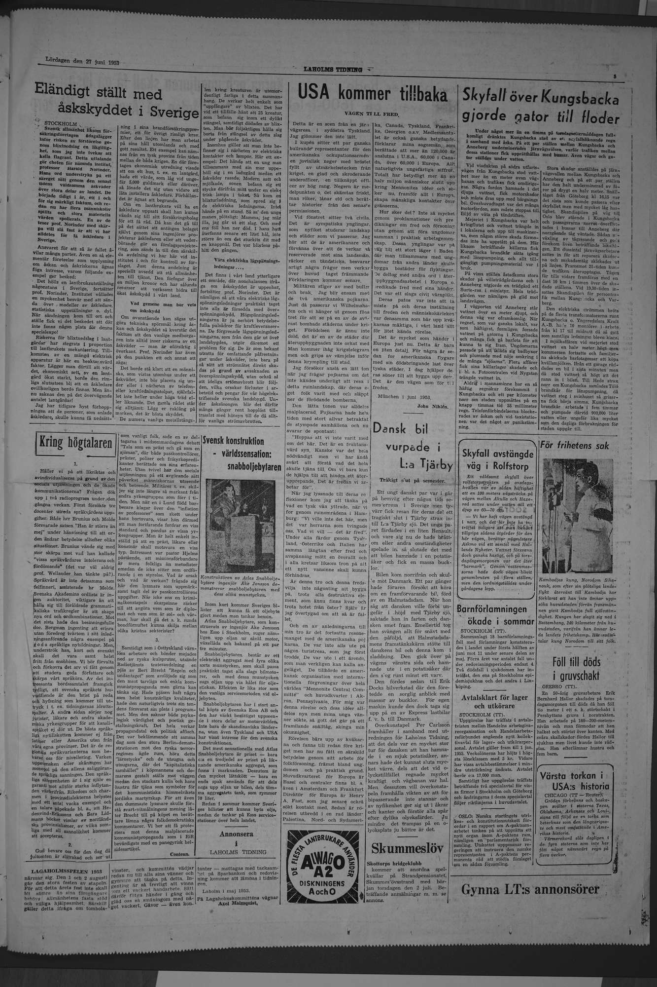 Laholms Tidning Lördag 27 juni 1953, sida 5