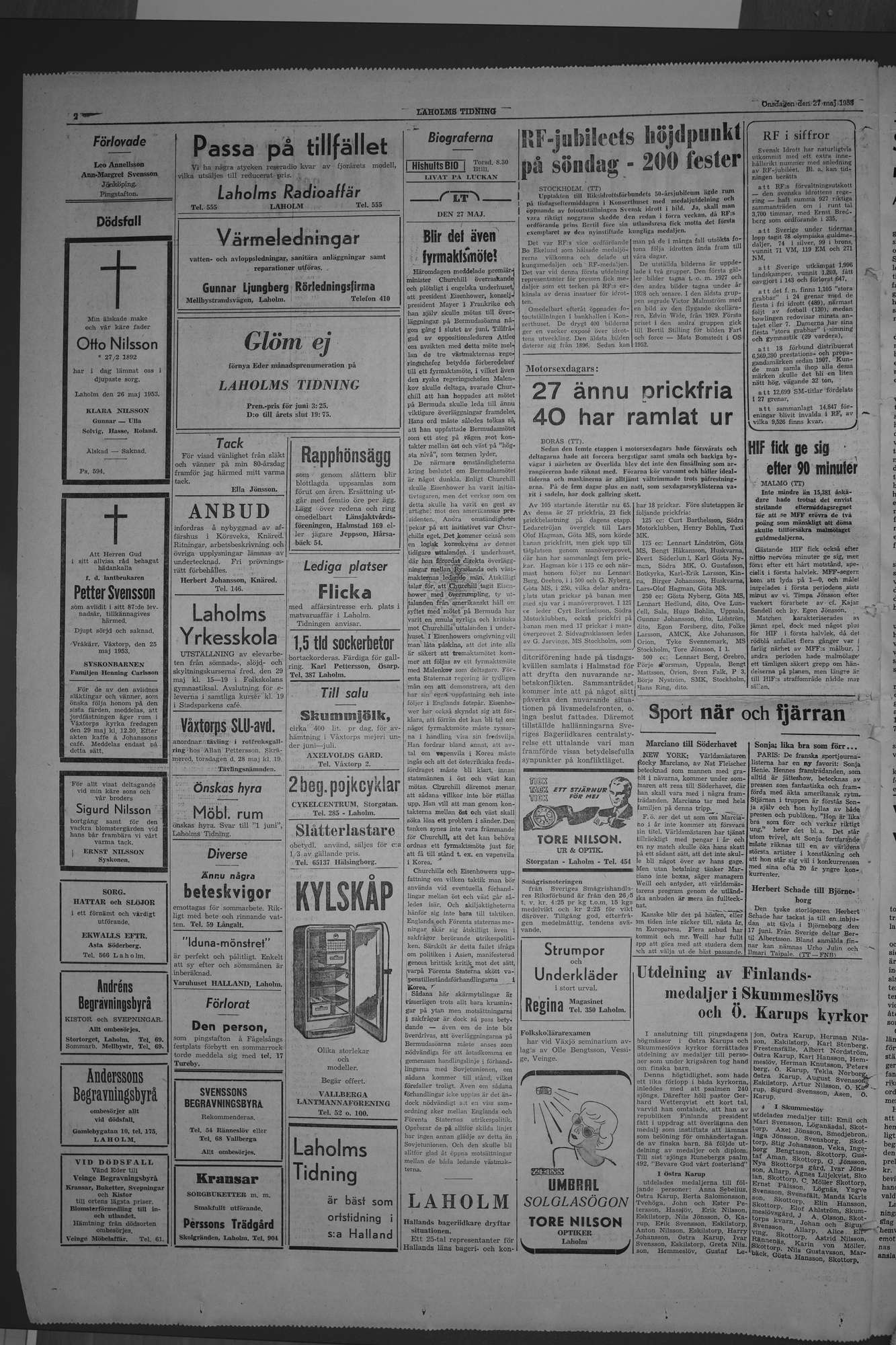 Laholms Tidning Onsdag 27 maj 1953, sida 2