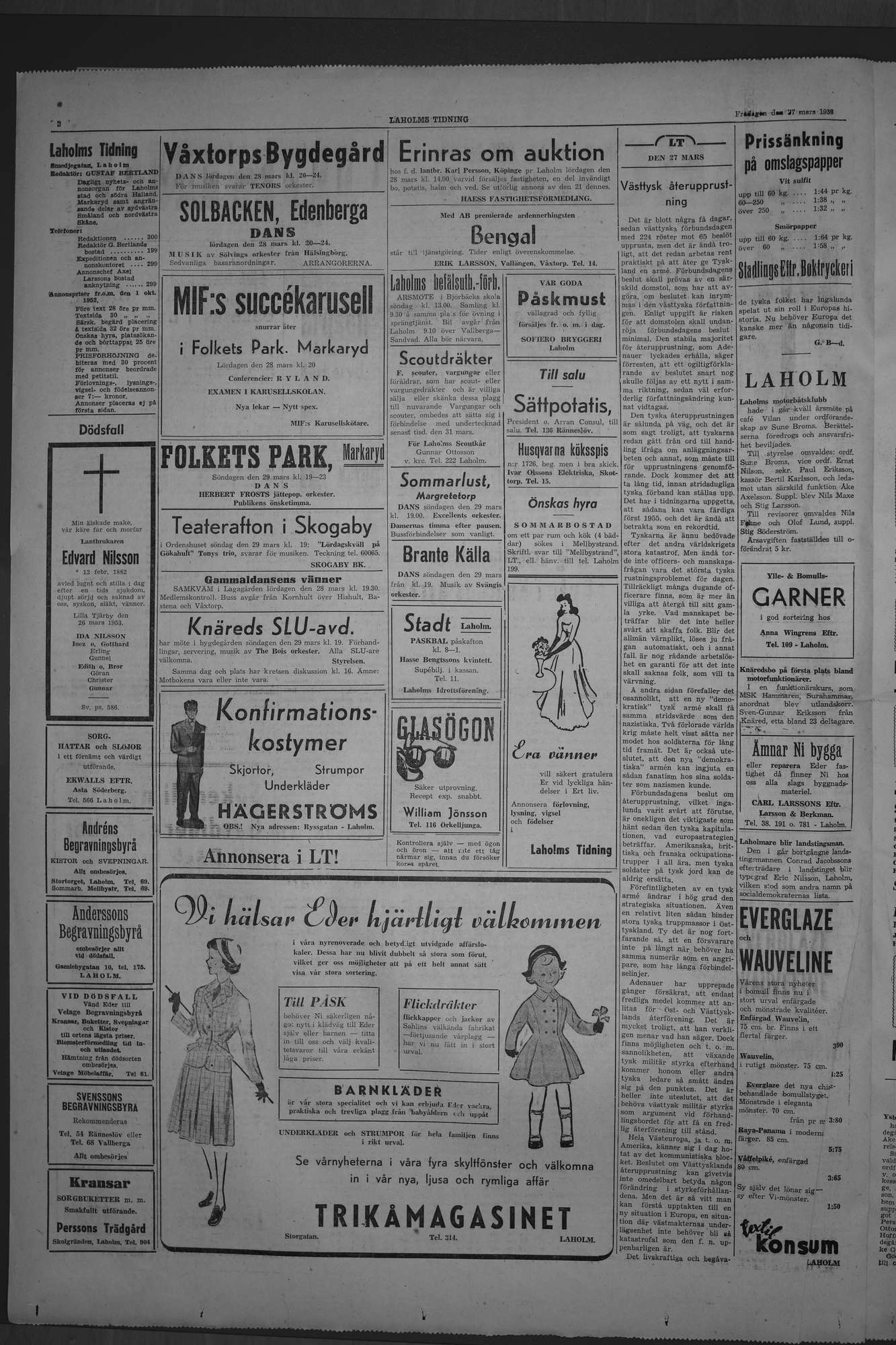 Laholms Tidning Fredag 27 mars 1953, sida 2