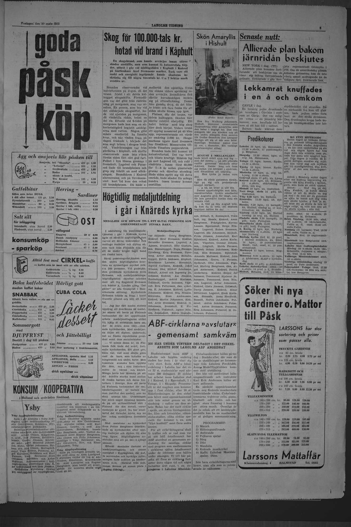 Laholms Tidning Fredag 27 mars 1953, sida 3